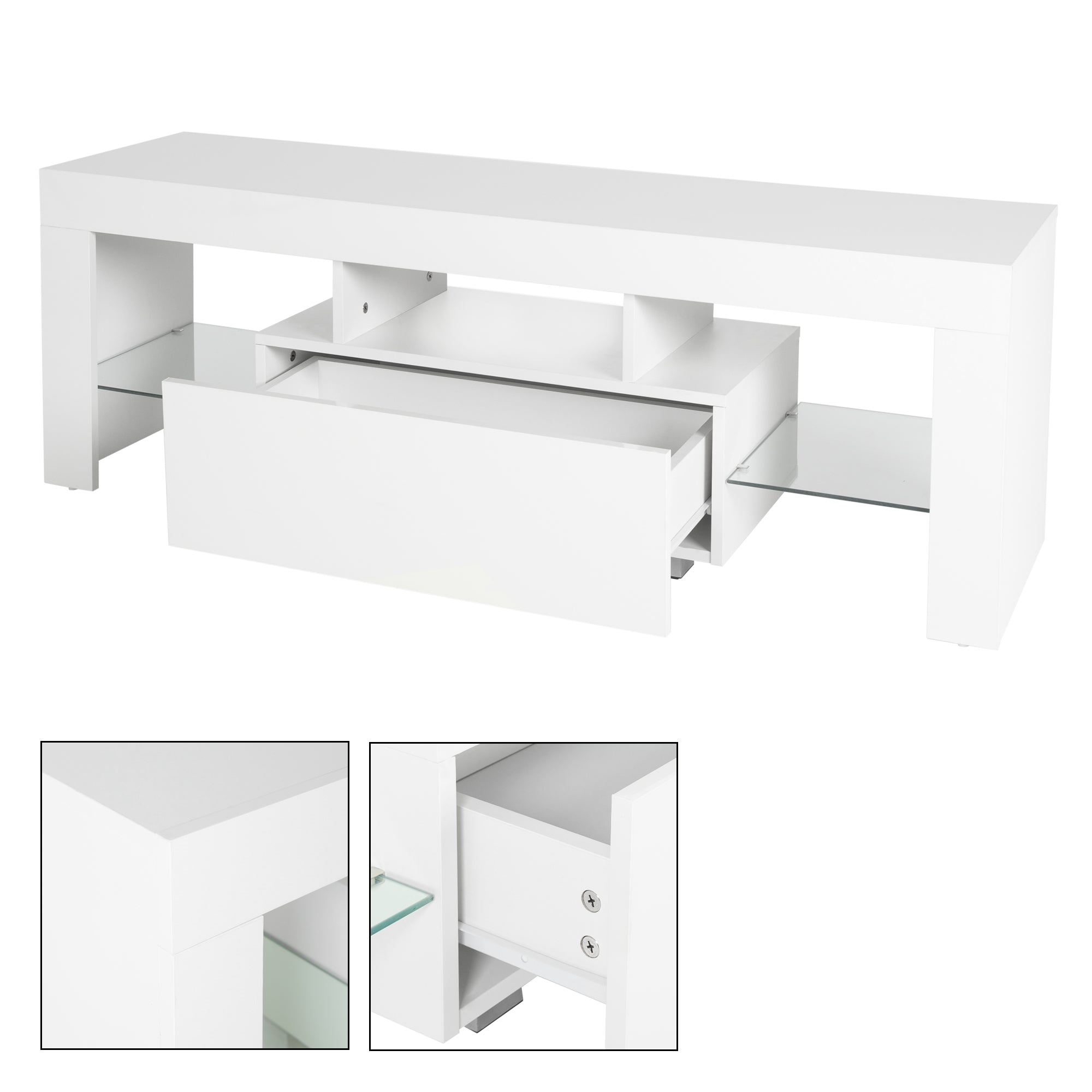 ML-Design meuble TV 130x49x45 blanc LED verre téléviseur