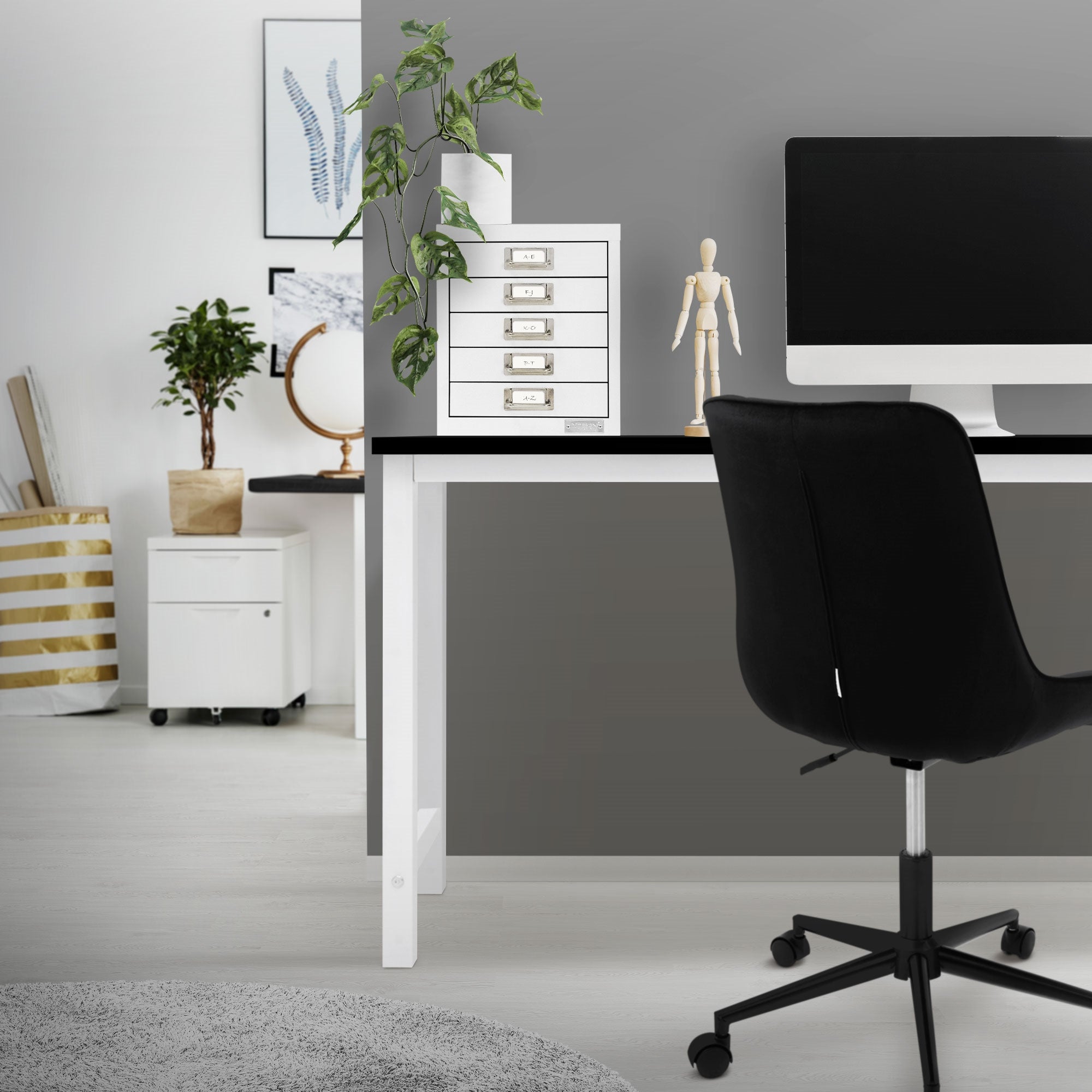 ECD Germany ML-Design caisson bureau blanc 5 tiroirs 28x38x33 cm