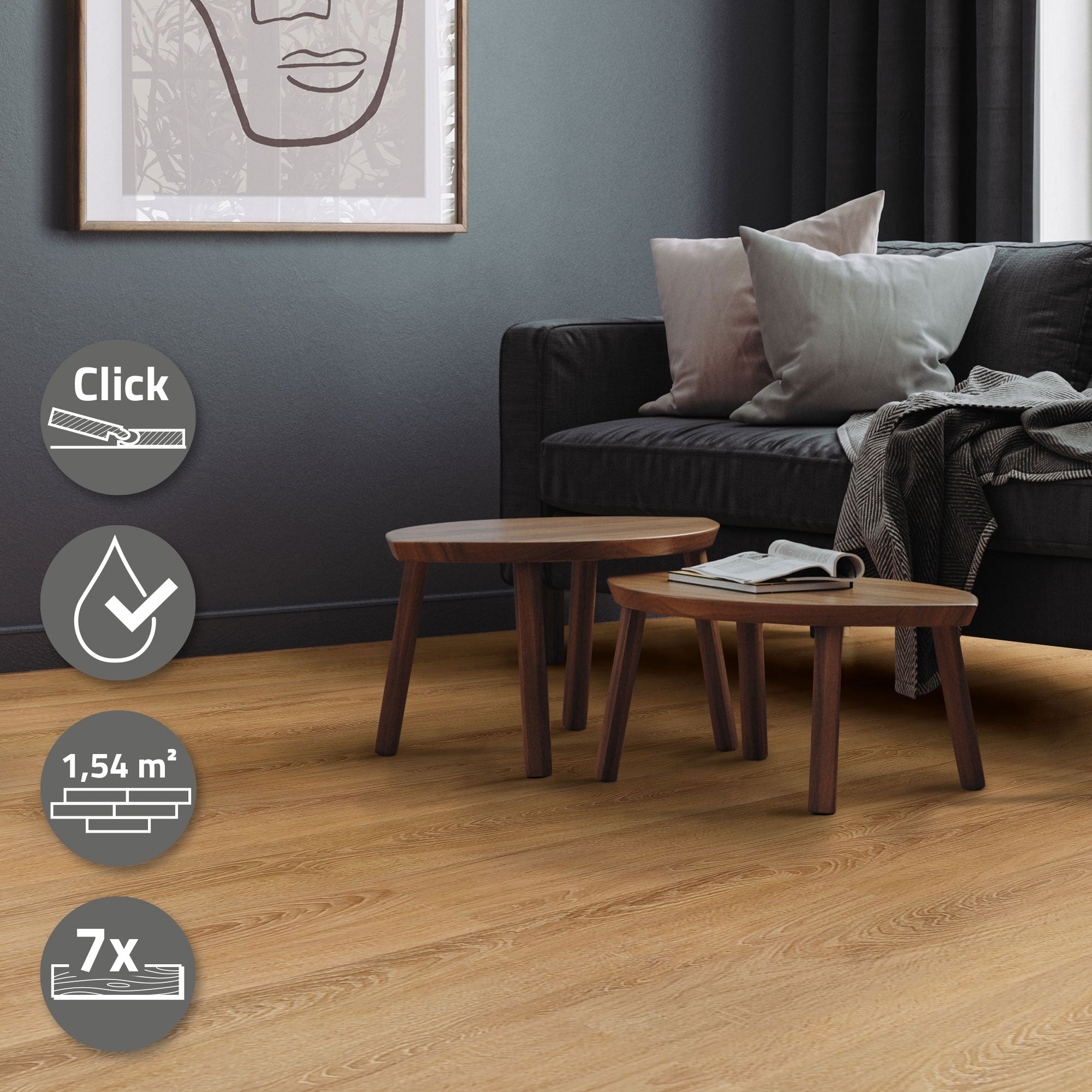 ECD Germany sol vinyle chêne sandbar 1,54 m² lames clic