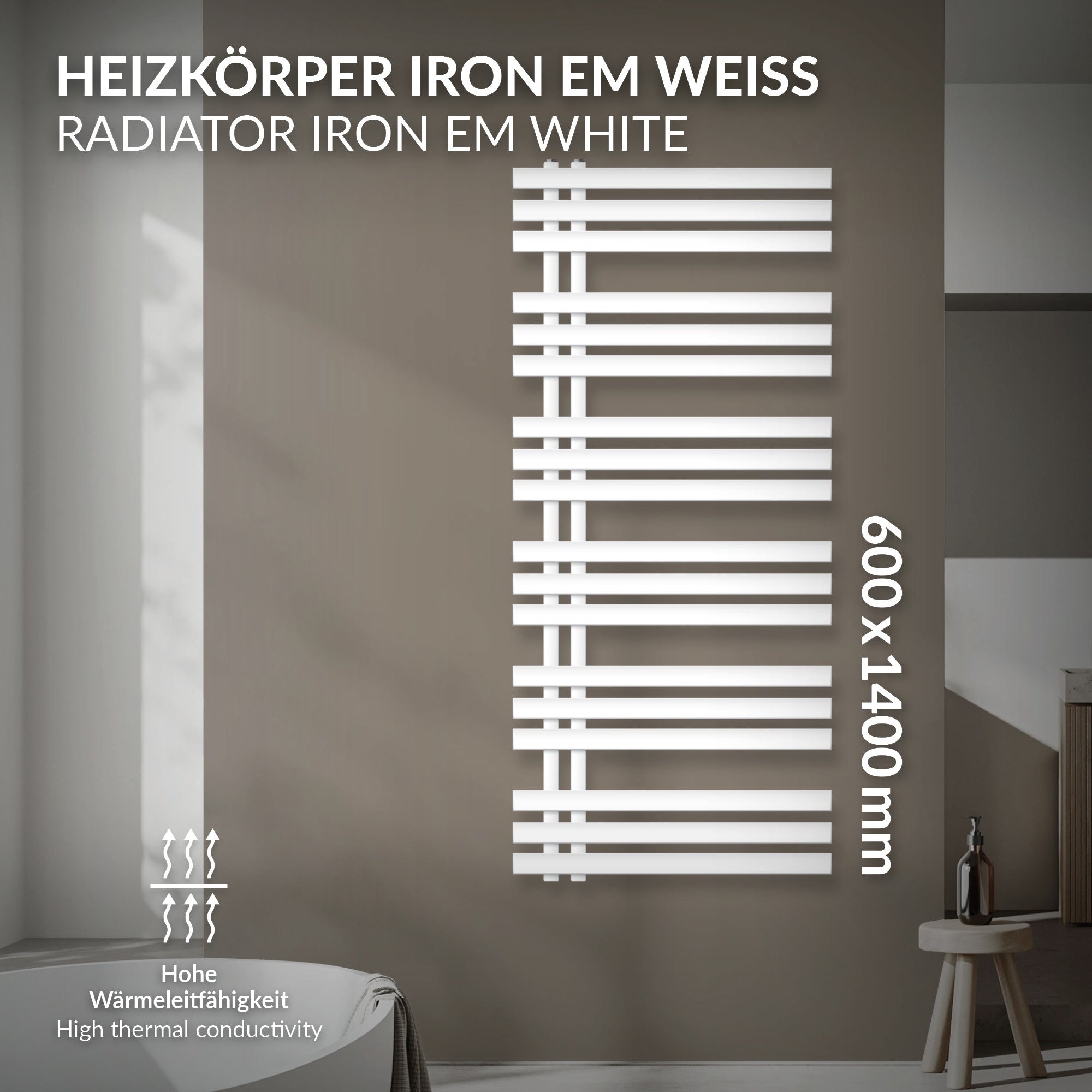 ECD Germany Radiateur salle de bain eau blanc 600x1400 mm