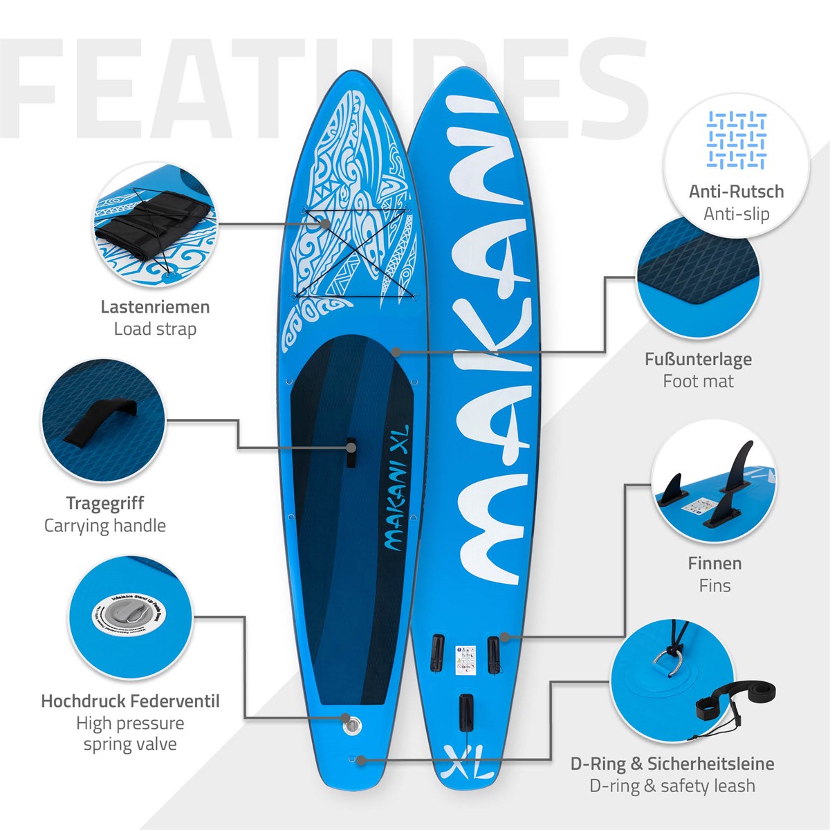 ECD Germany Makani XL 380 paddle gonflable bleu pompe incluse