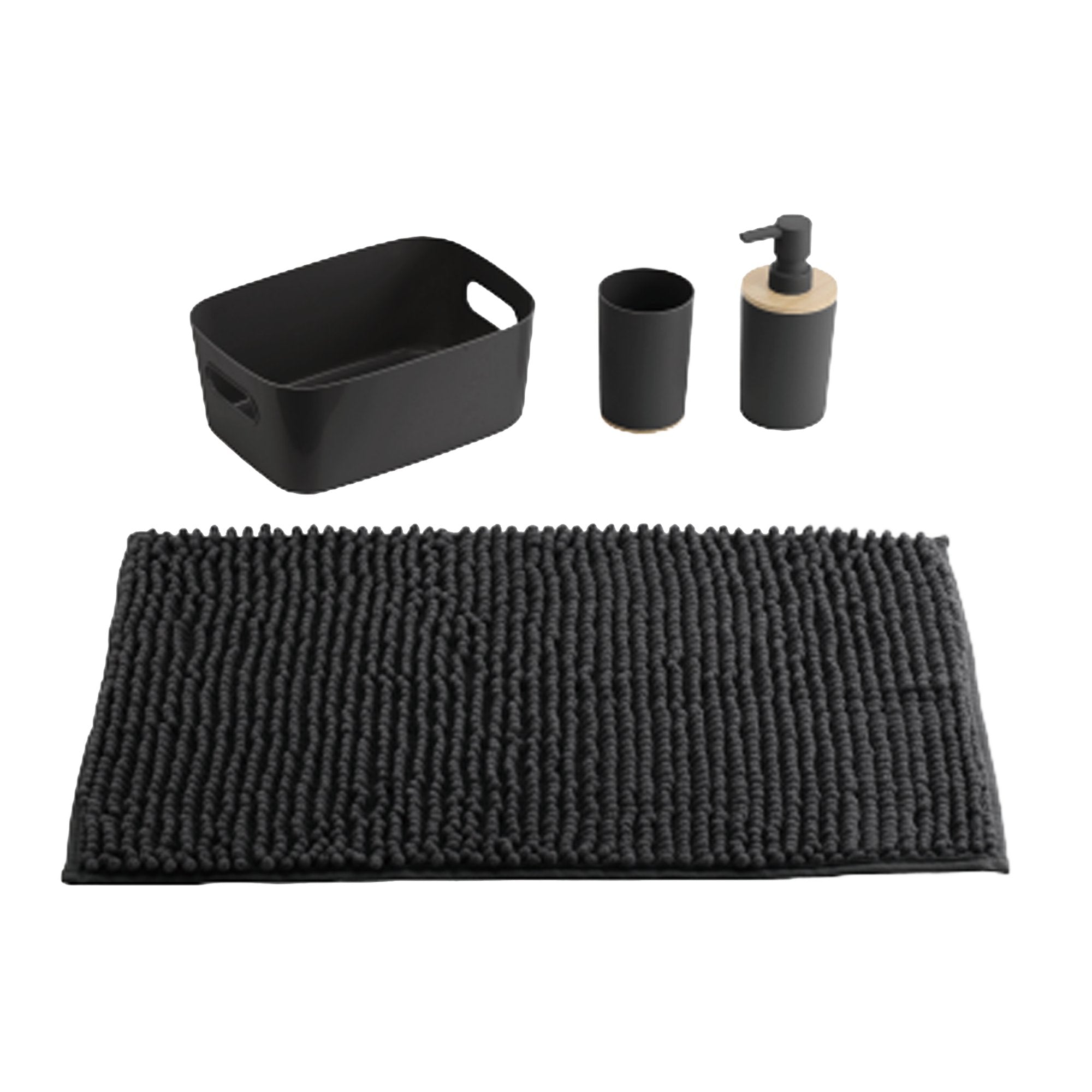 Stokomani Maison Ensemble salle de bain chenille noir accessoires