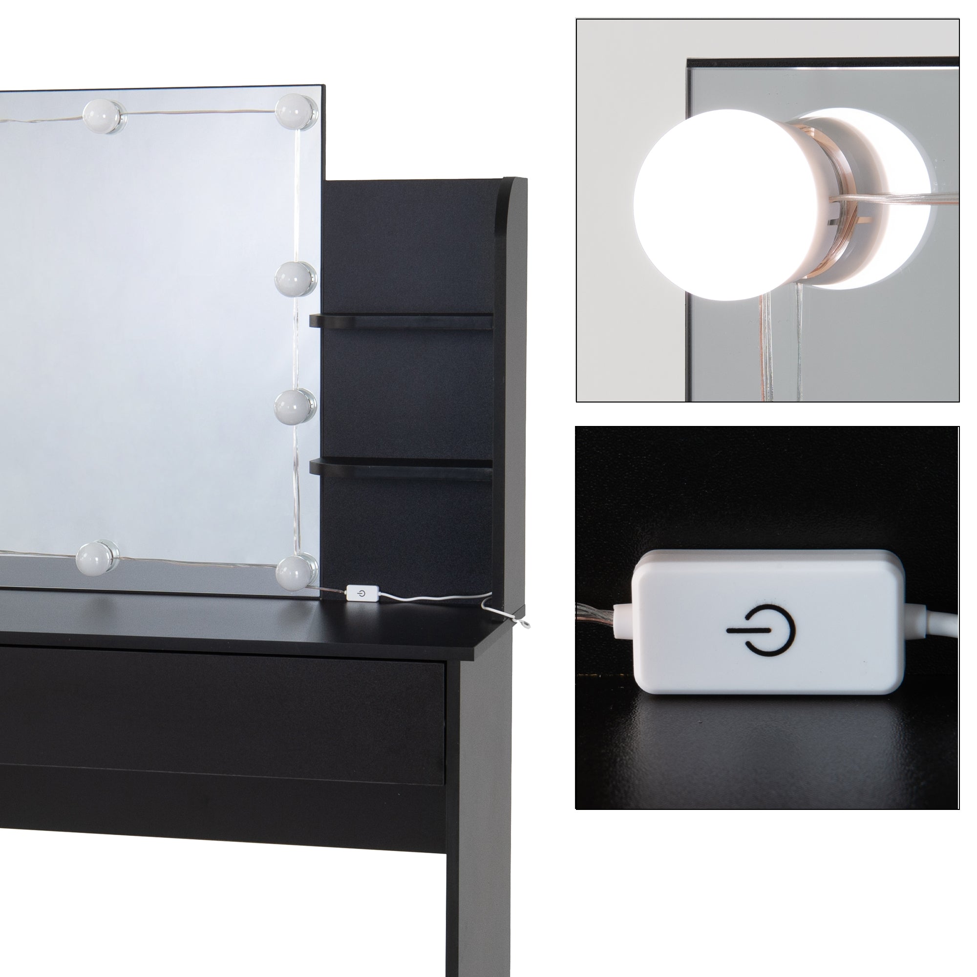 ECD Möbel coiffeuse noire LED 108 cm miroir tiroir