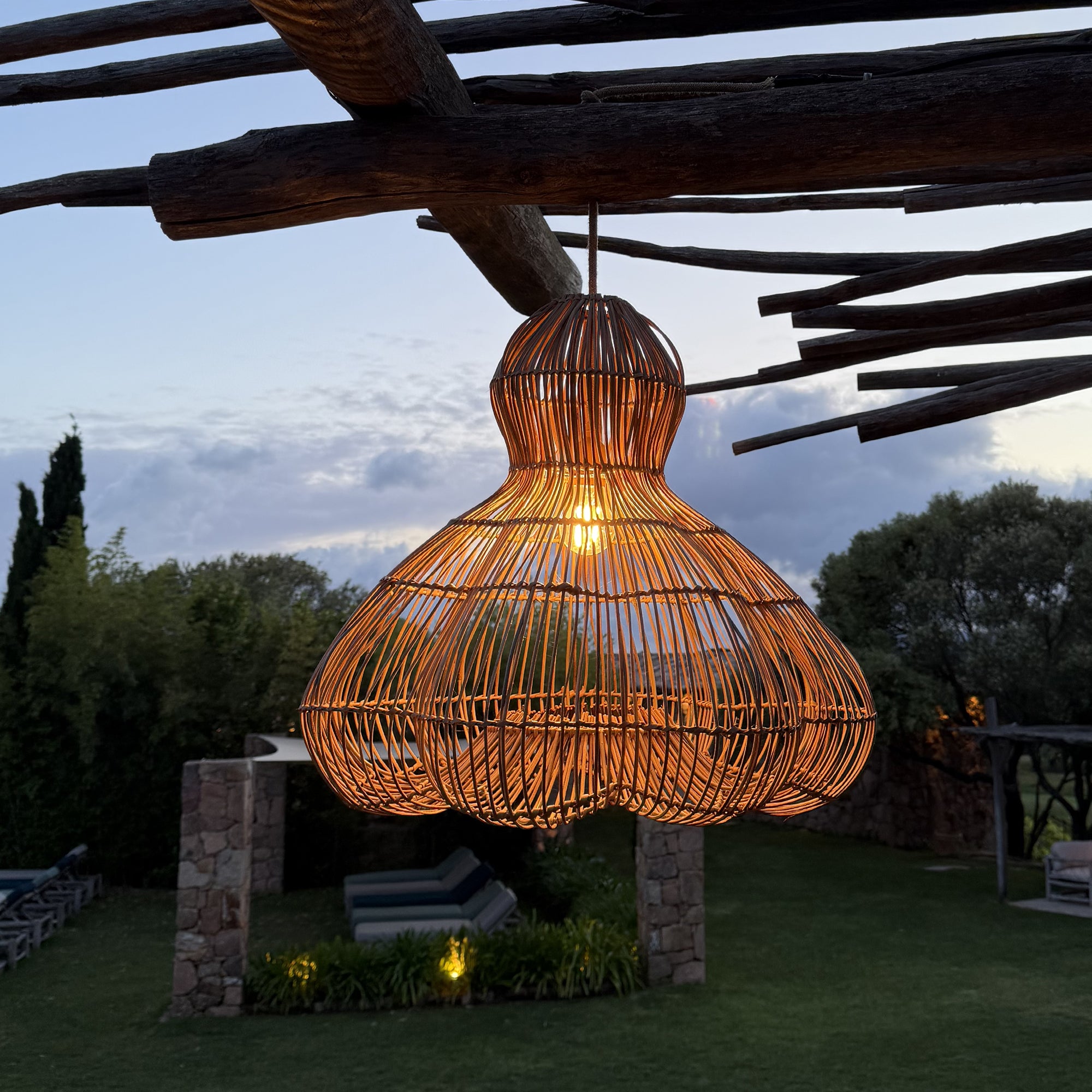Red Deco Ronda Outdoor suspension rotin E27 câble 5m