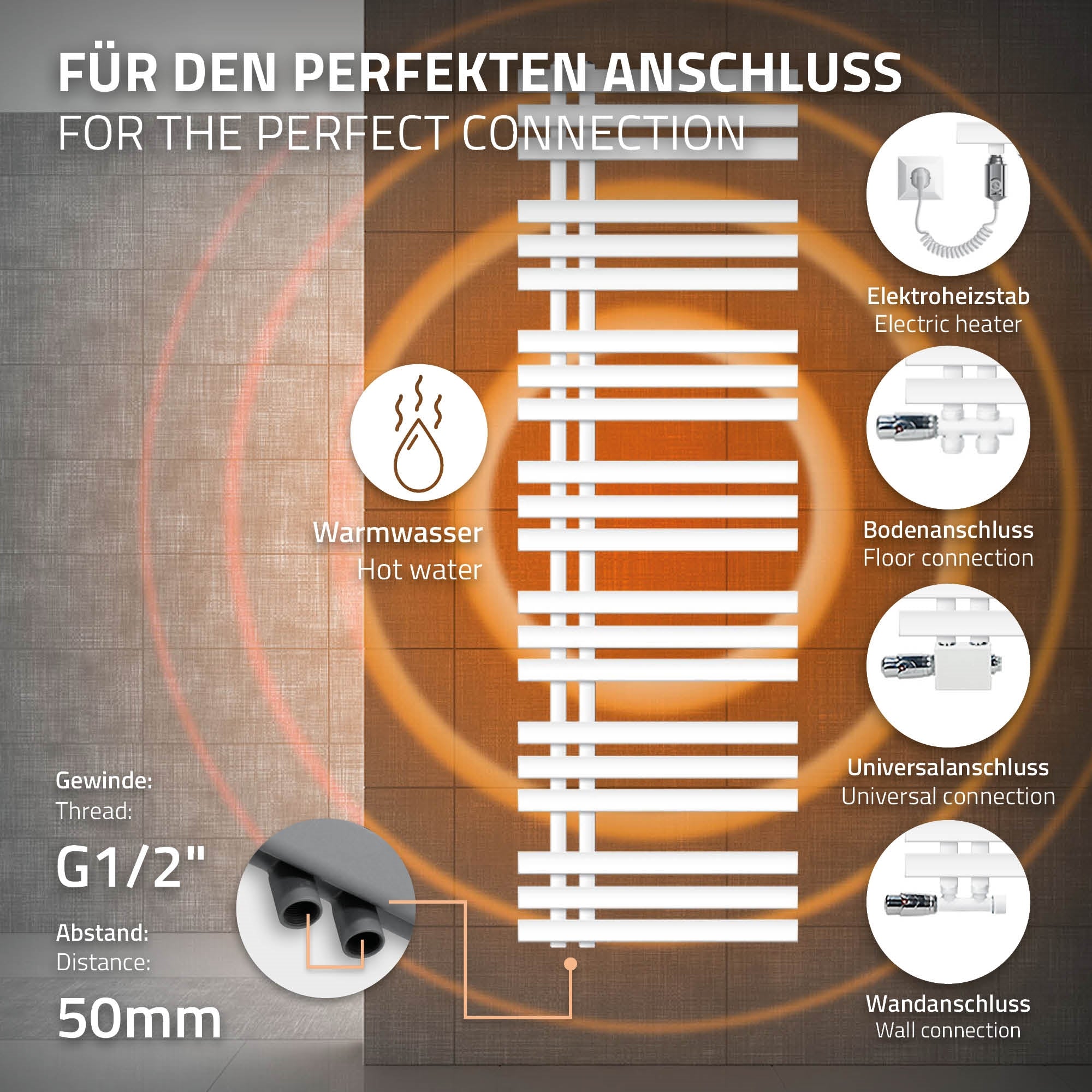 ECD Germany Iron EM radiateur bain 500x1600 blanc 1200W