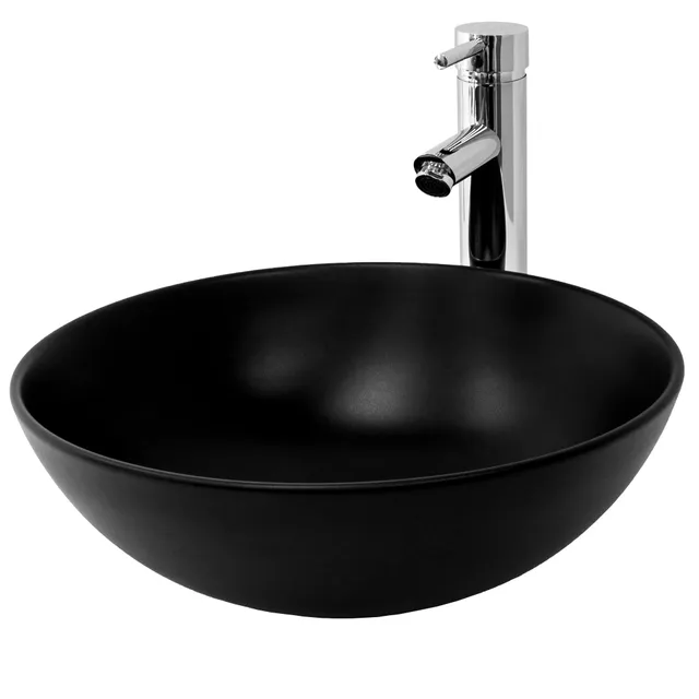 ECD Germany LuxeBath Vasque ronde céramique noire Ø400mm