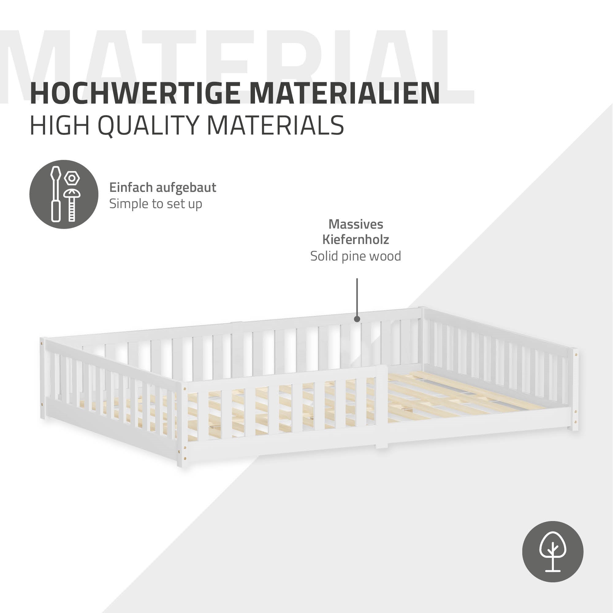 ML-Design lit enfant 140x200 cm blanc pin sommier barrière