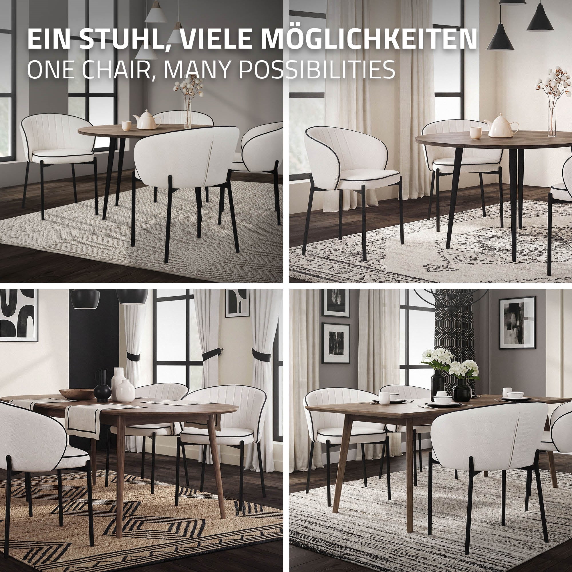 ECD Germany Möbel Lot 2 Chaises Beige Tissu Accoudoirs