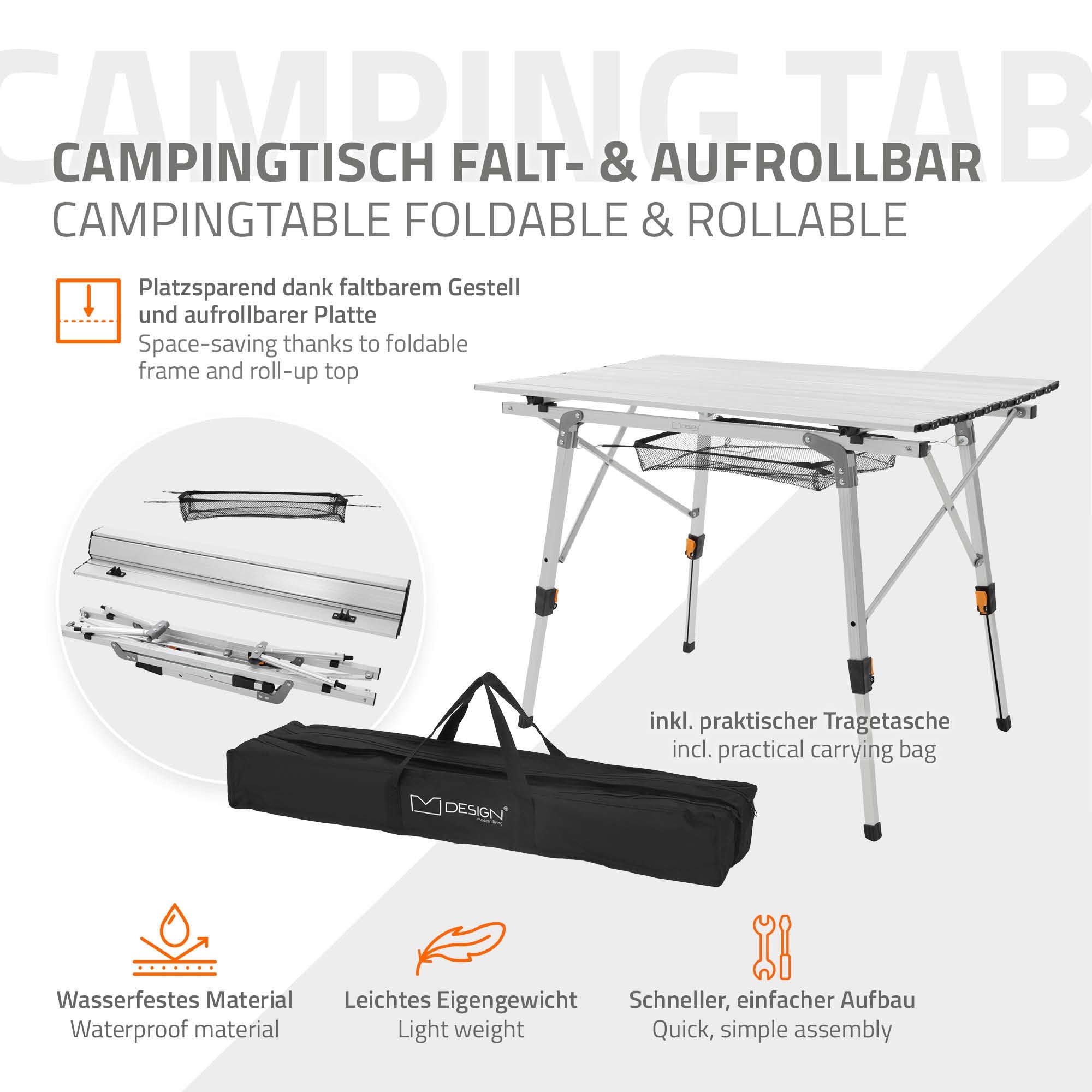 ECD Germany table camping pliante alu 90cm noire hauteur réglable +housse