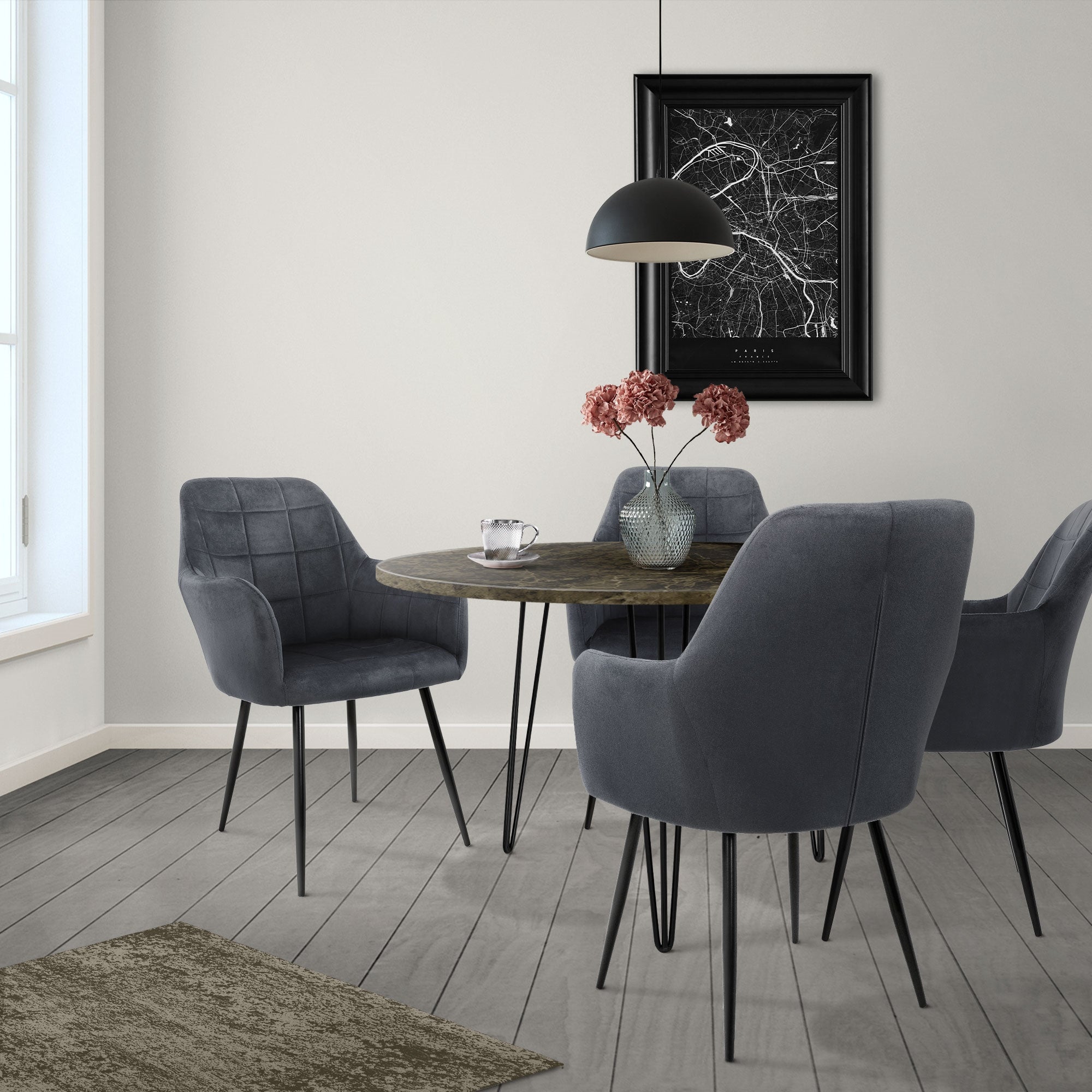 ECD Germany chaise microfibre gris foncé lot 2 accoudoirs