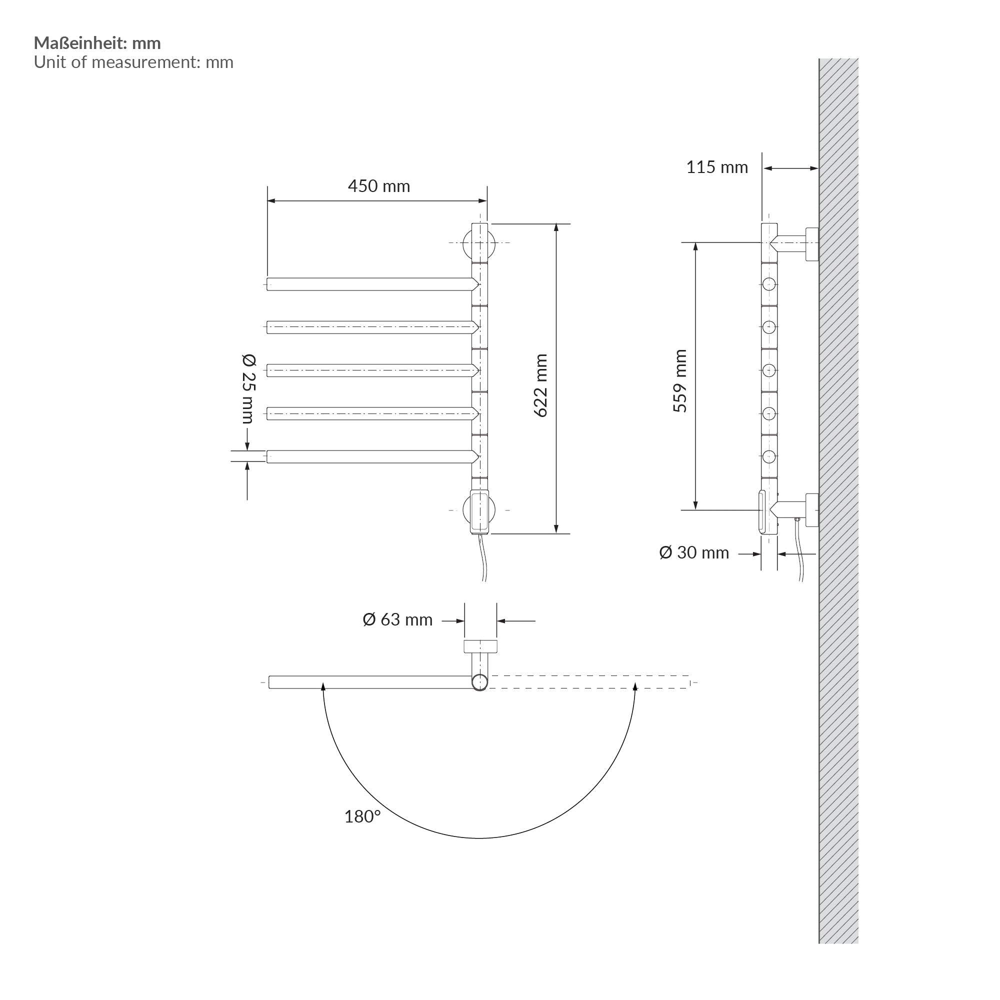 ECD Germany Heizungen sèche-serviettes 75W blanc 5 bras pivotants