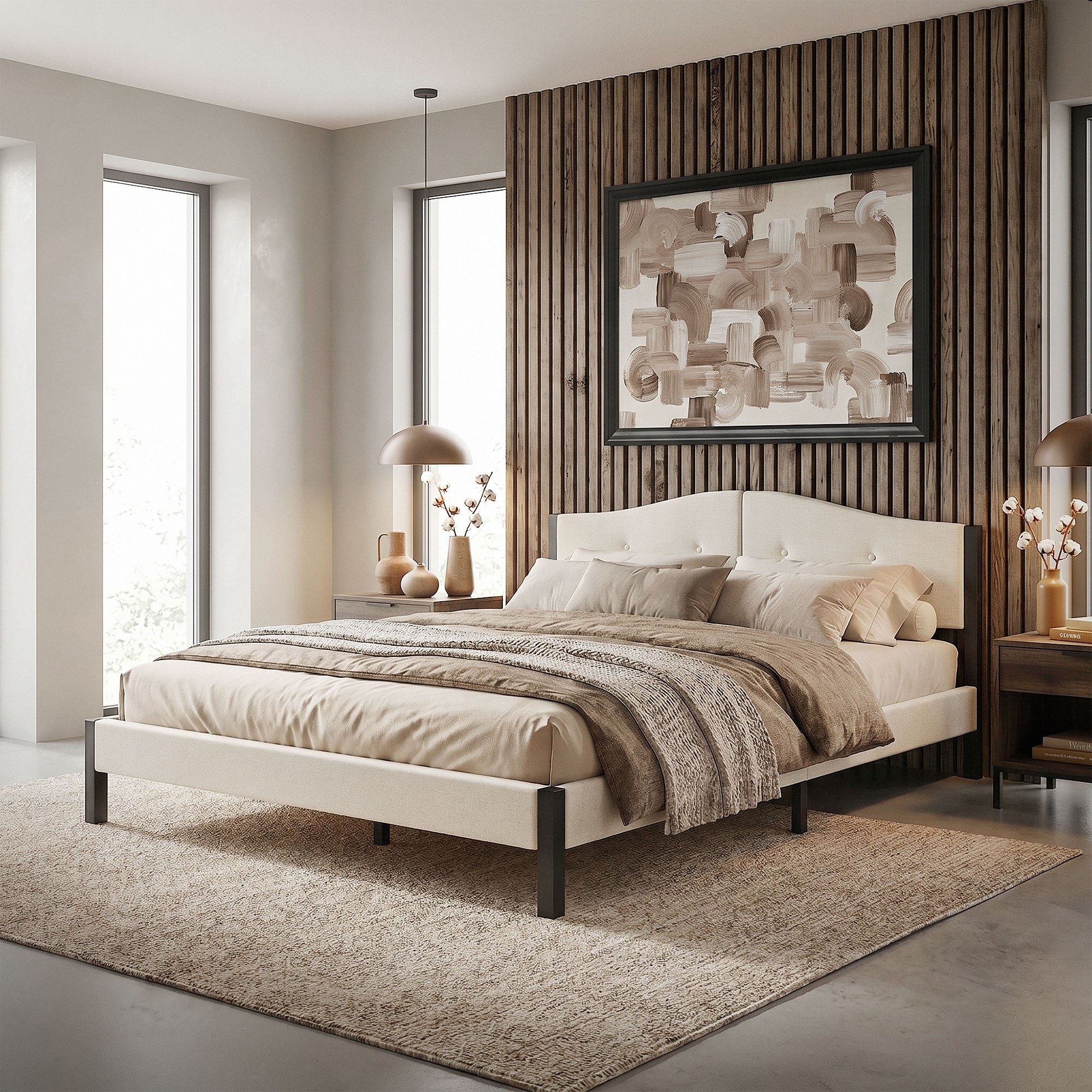 ML-Design 160x200 cm lit capitonné beige avec sommier