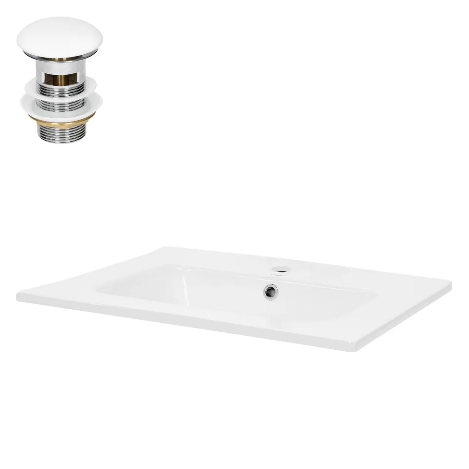 ECD Germany Sanitär lavabo céramique blanc 61 cm avec bonde blanche