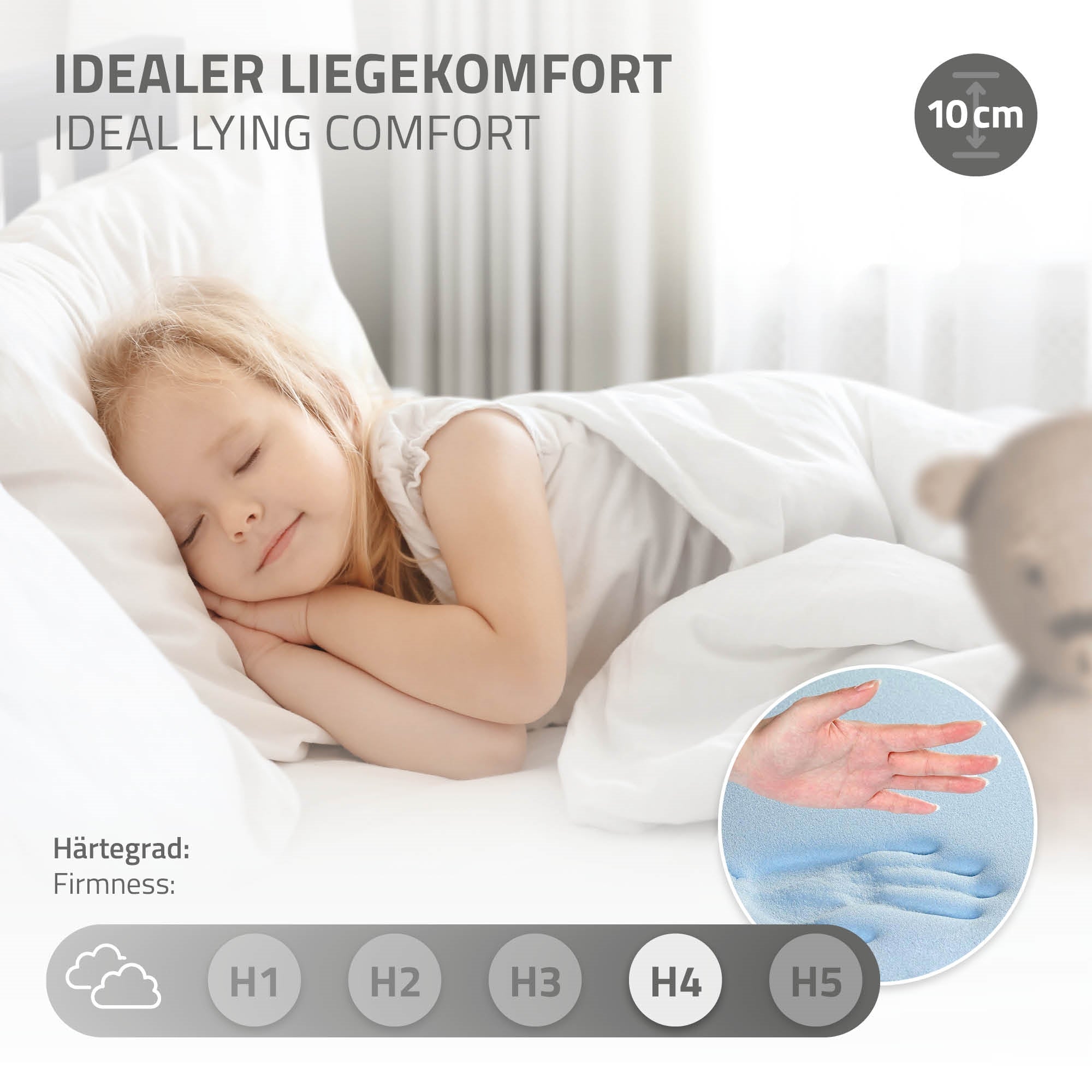 ECD Germany ML-Design lit simple 90x200 pin gris clair matelas 10cm
