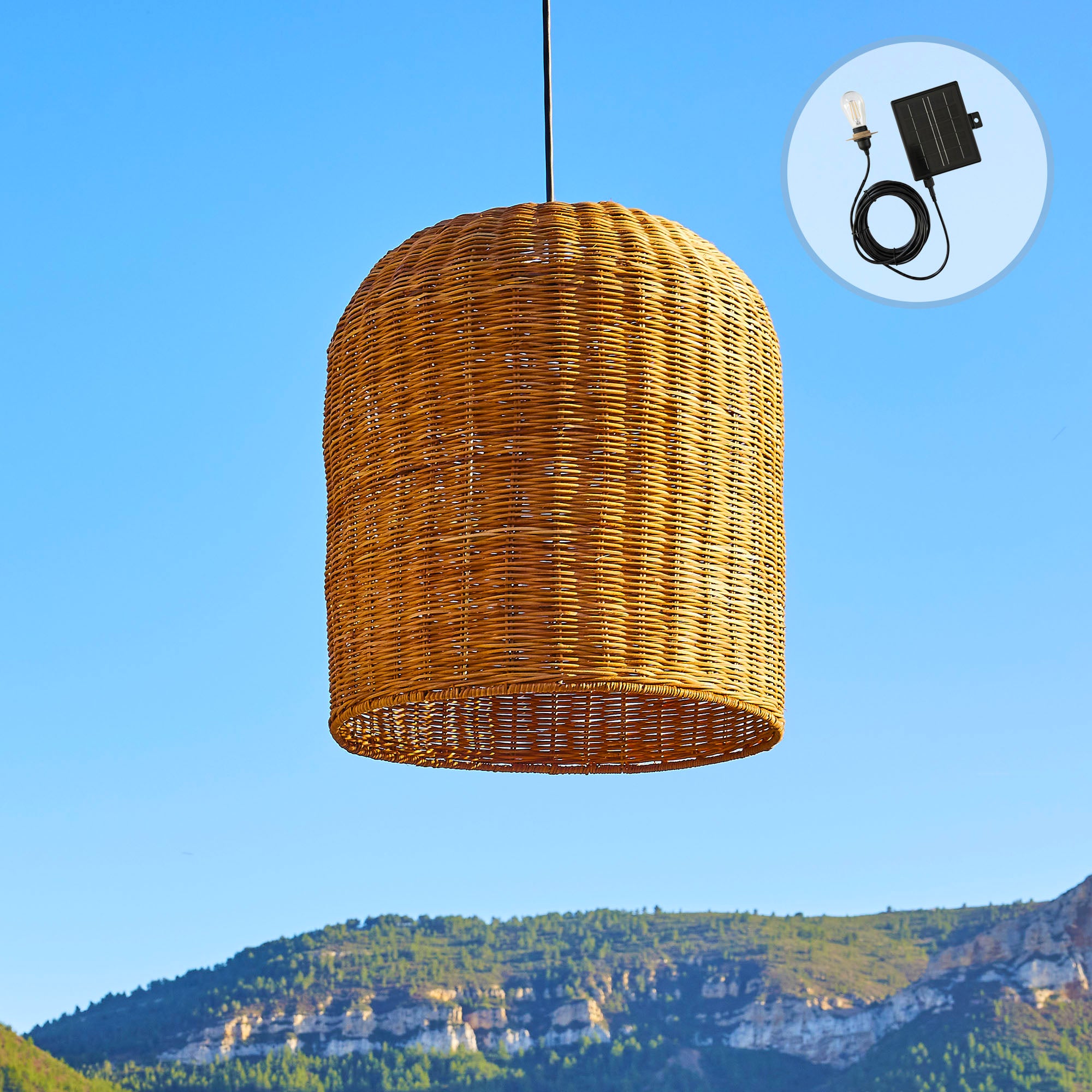 Red Deco Giacomo Solar suspension solaire rotin blanc chaud 5m hybride
