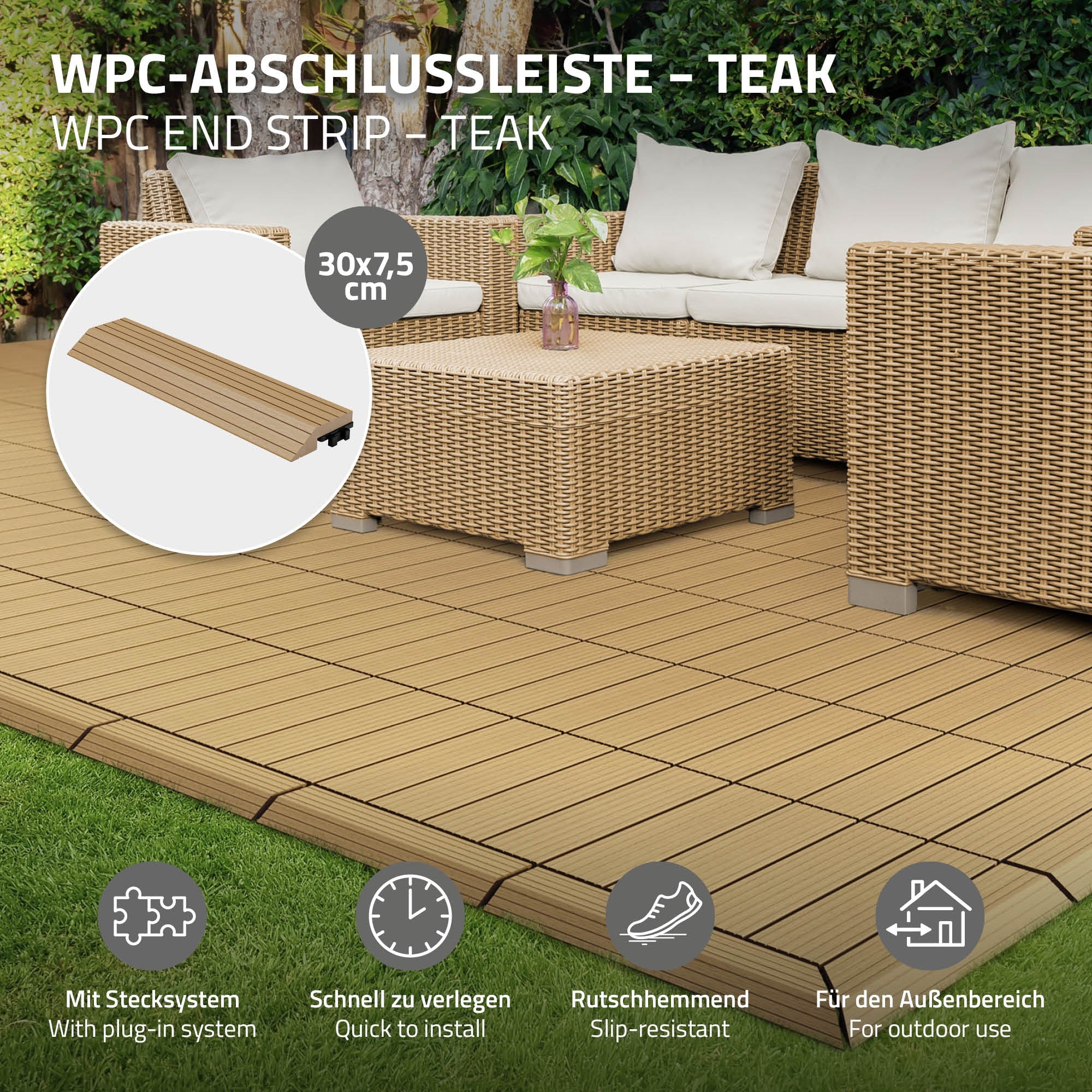 ECD Germany Garten baguette finition WPC teck droite 30 cm
