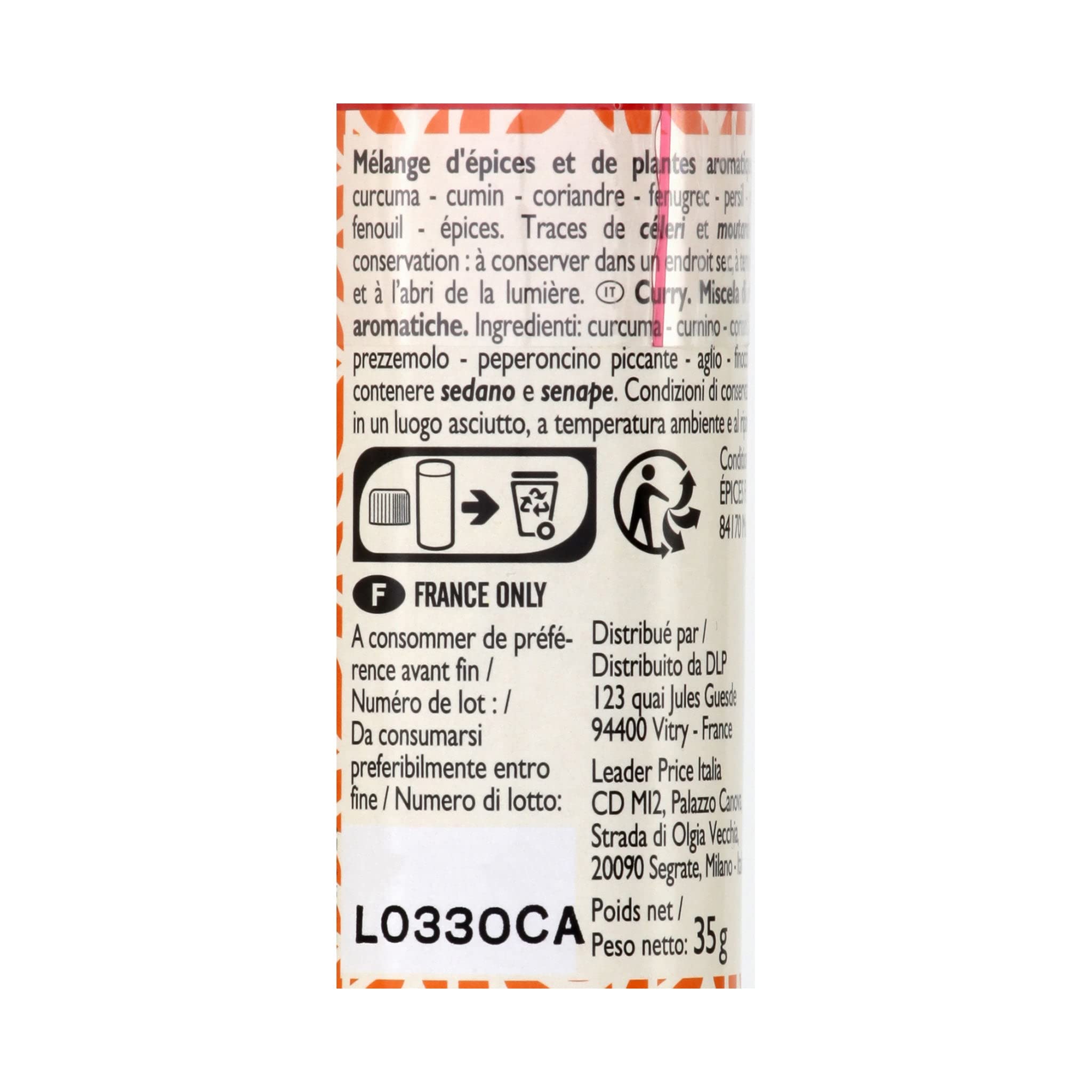 Leader Price Curry en poudre 35 g pour riz et poulet
