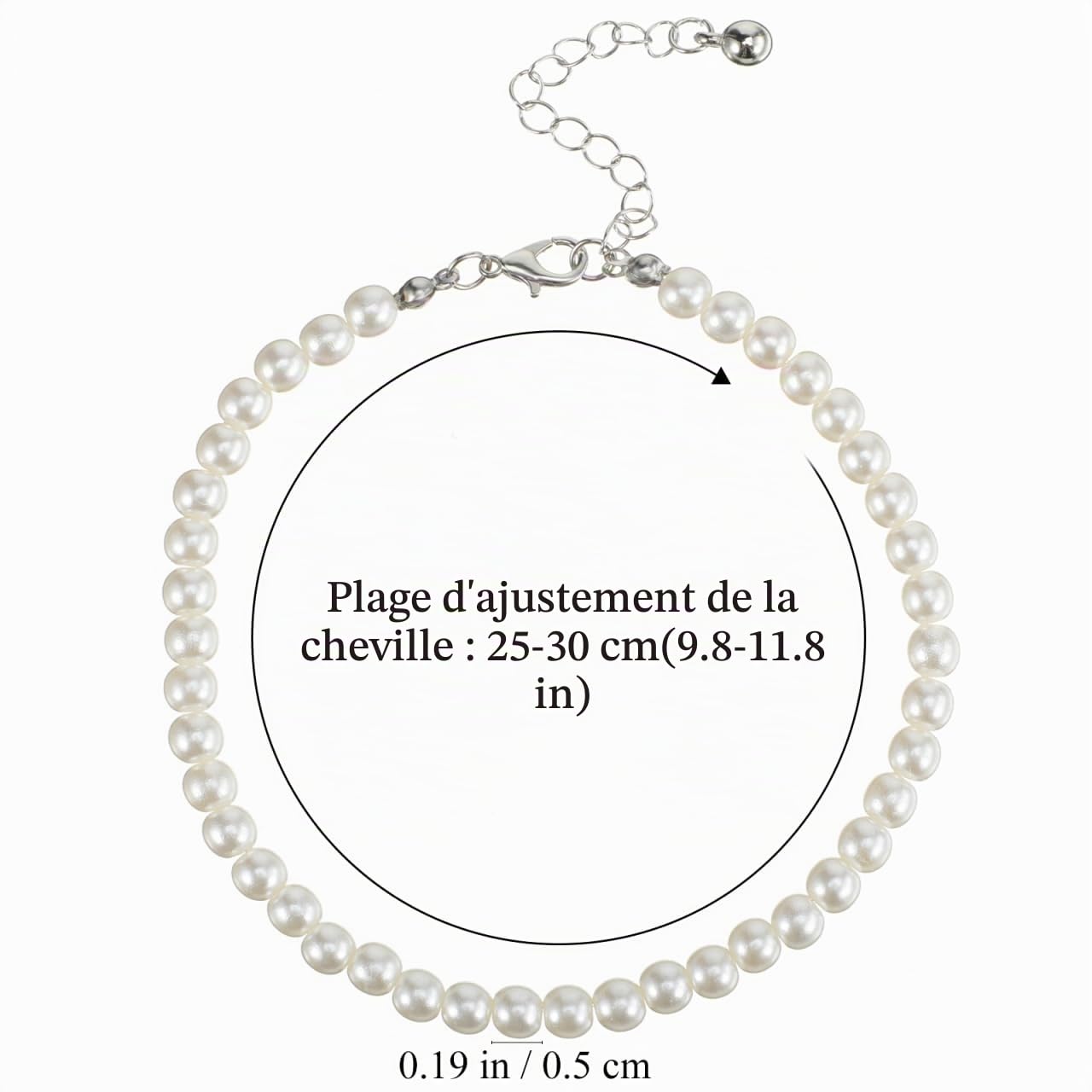 Milisten Festival bracelet cheville perles blanches 25-30 cm femme