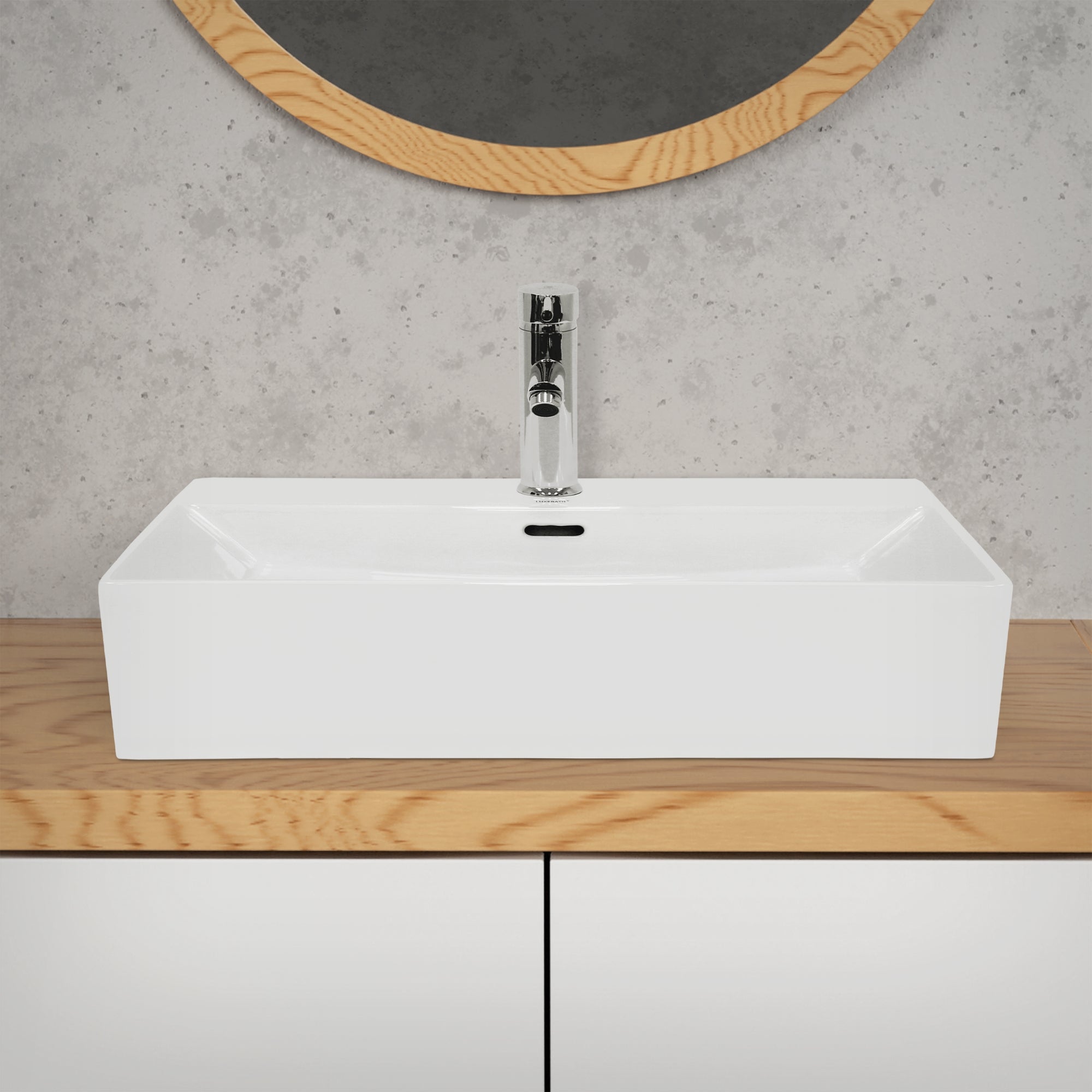 ECD Germany LuxeBath lavabo céramique blanc 605x365 rectangulaire