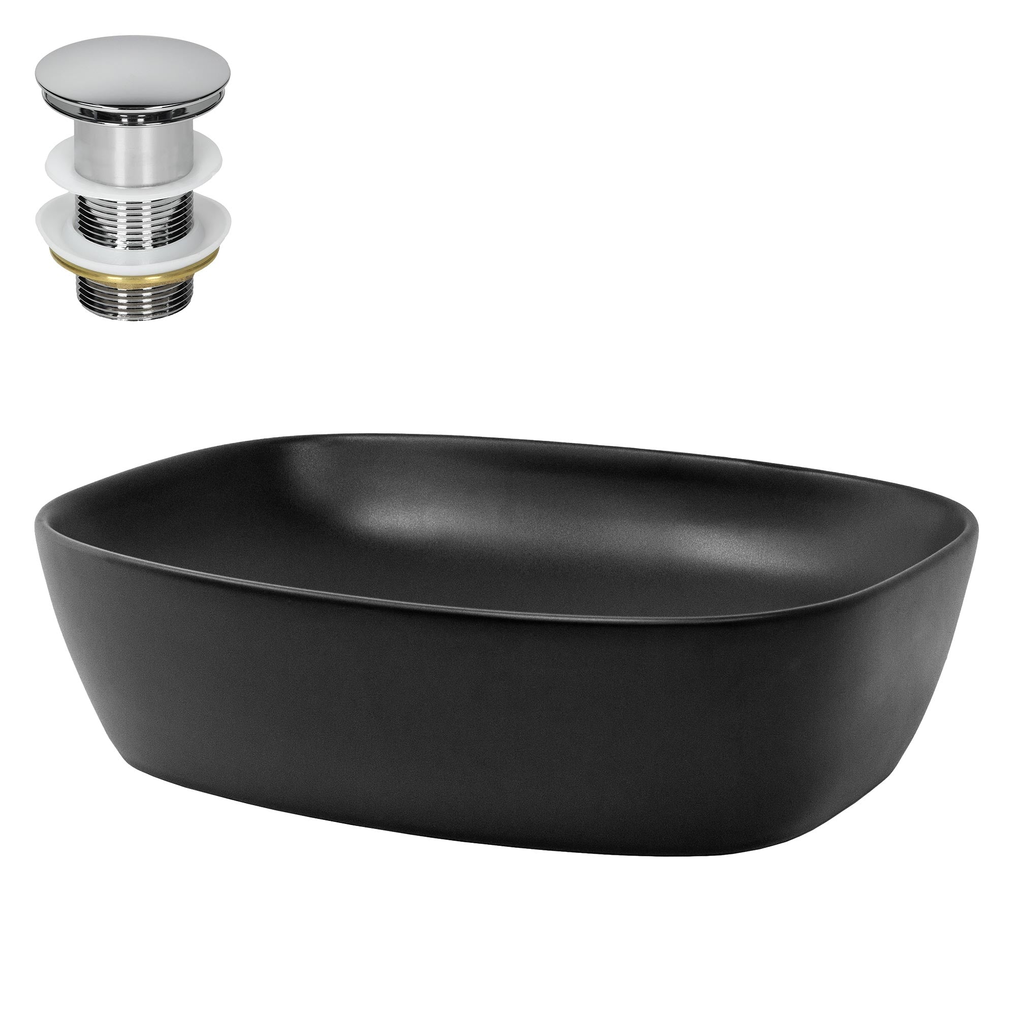 ECD Germany ML-Design vasque à poser noire céramique 50 cm bonde