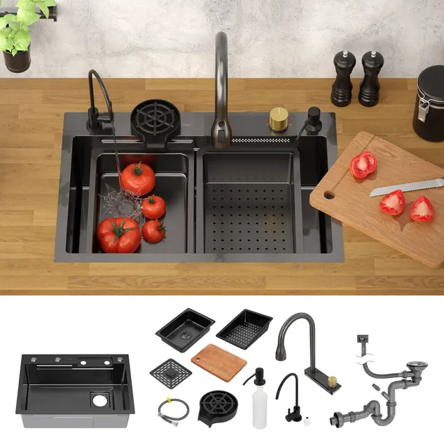 ECD Germany Sanitär évier encastrable inox 68x46 anthracite 8 pièces