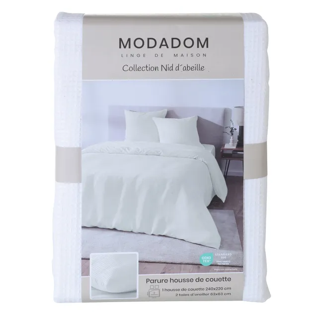 Stokomani parure housse de couette nid d'abeille beige 240x220