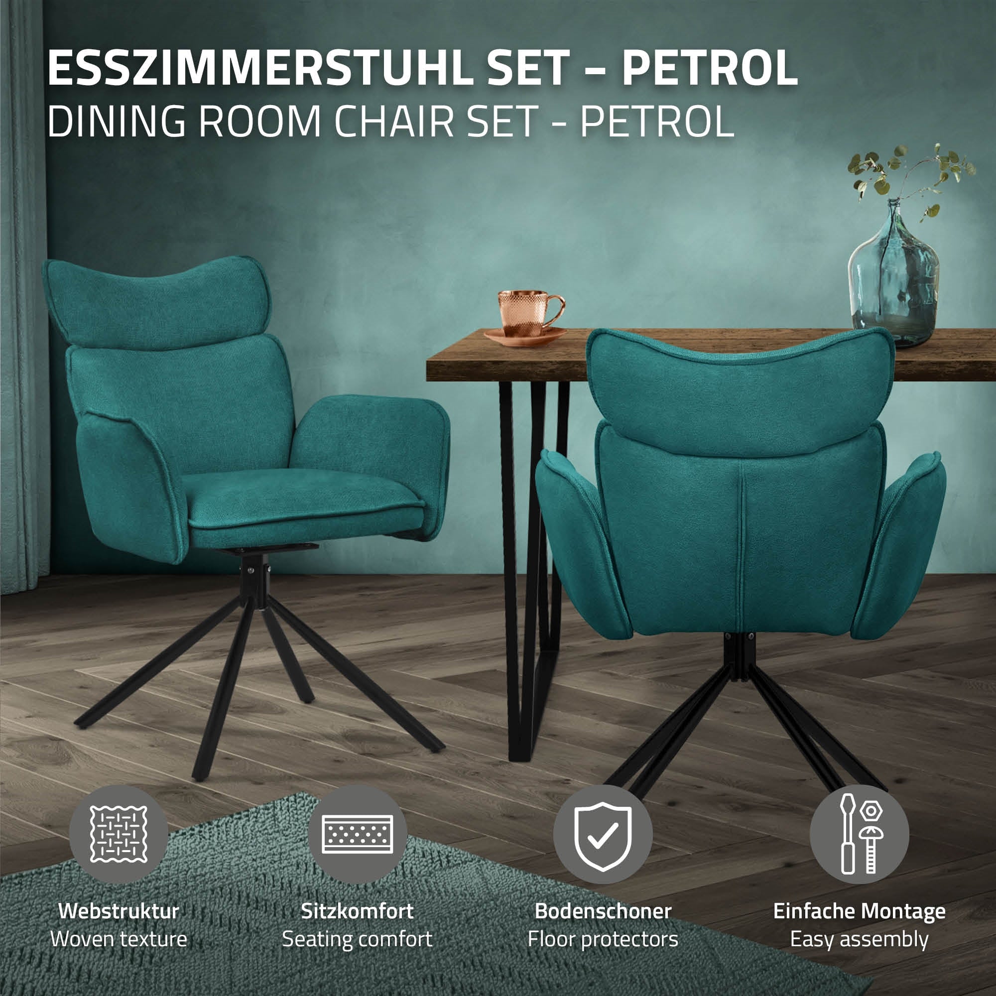 ECD Germany ML-Design chaise salle à manger petrol lot 4