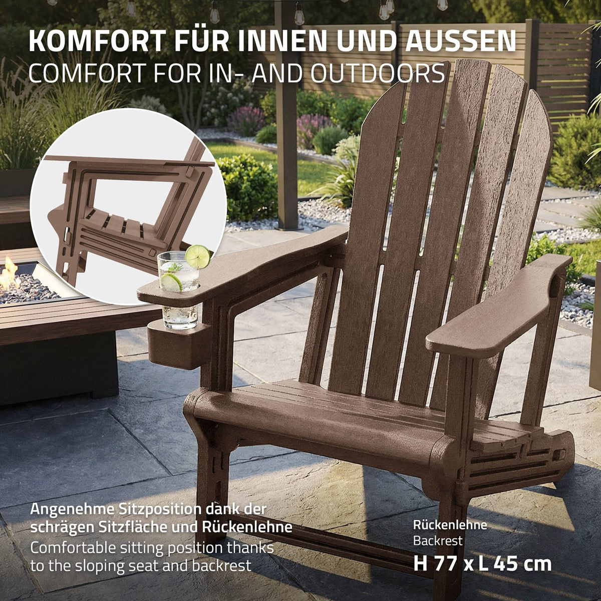 ECD Germany Garten Fauteuil Adirondack marron HDPE 180 kg