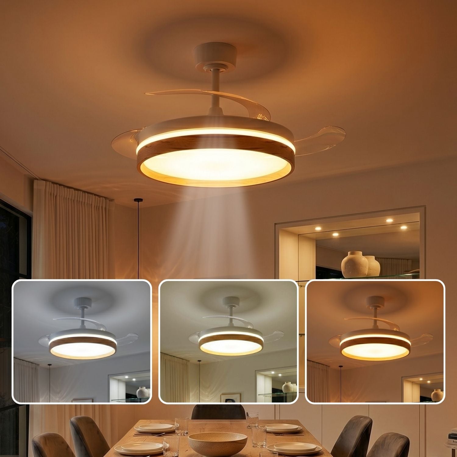 Red Deco Calysa ventilateur plafond 106cm blanc bois