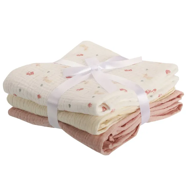 Stokomani Puériculture lot 3 langes bébé 73x73 cm coton