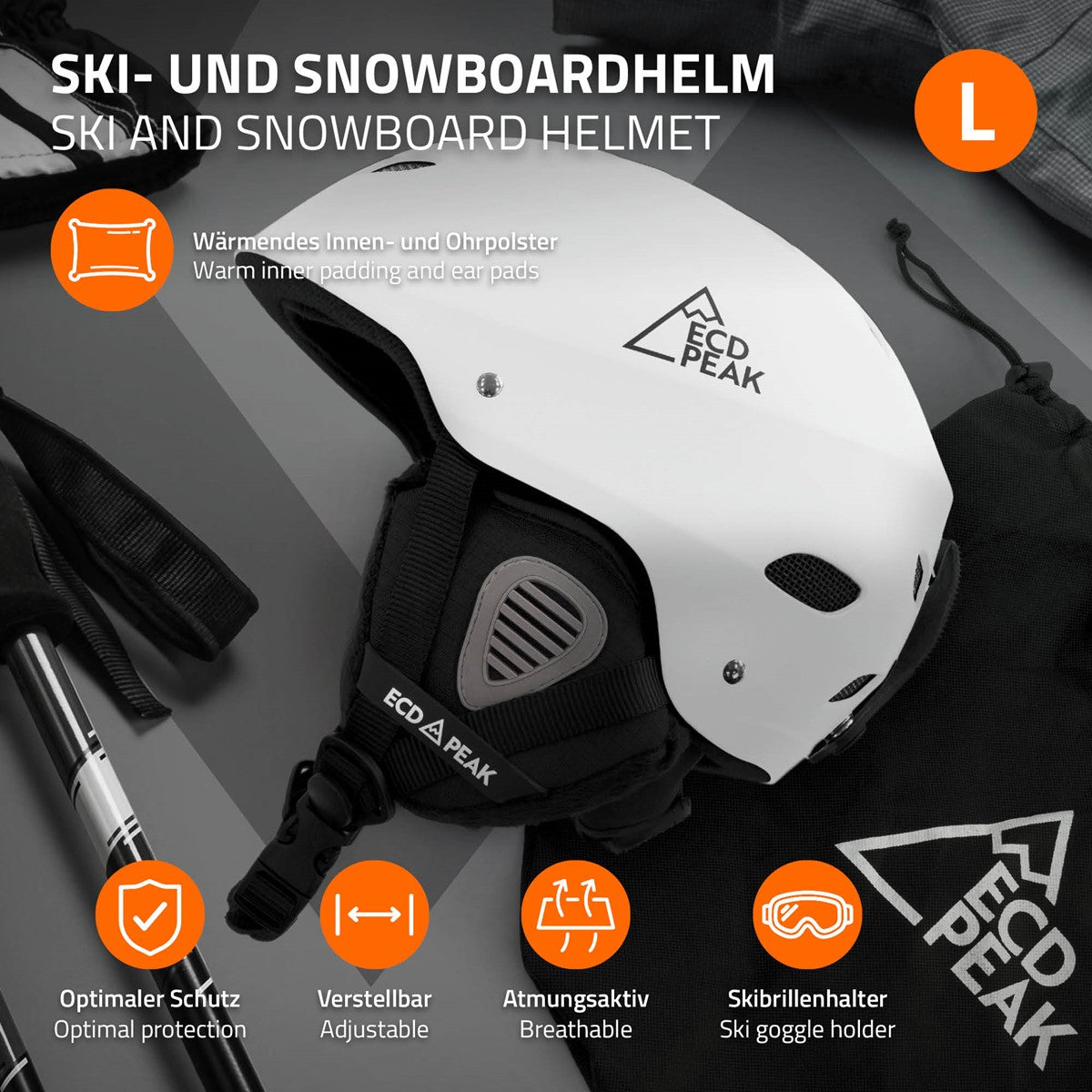 ECD Germany casque ski blanc taille L 58-61cm ABS/EPS ventilation