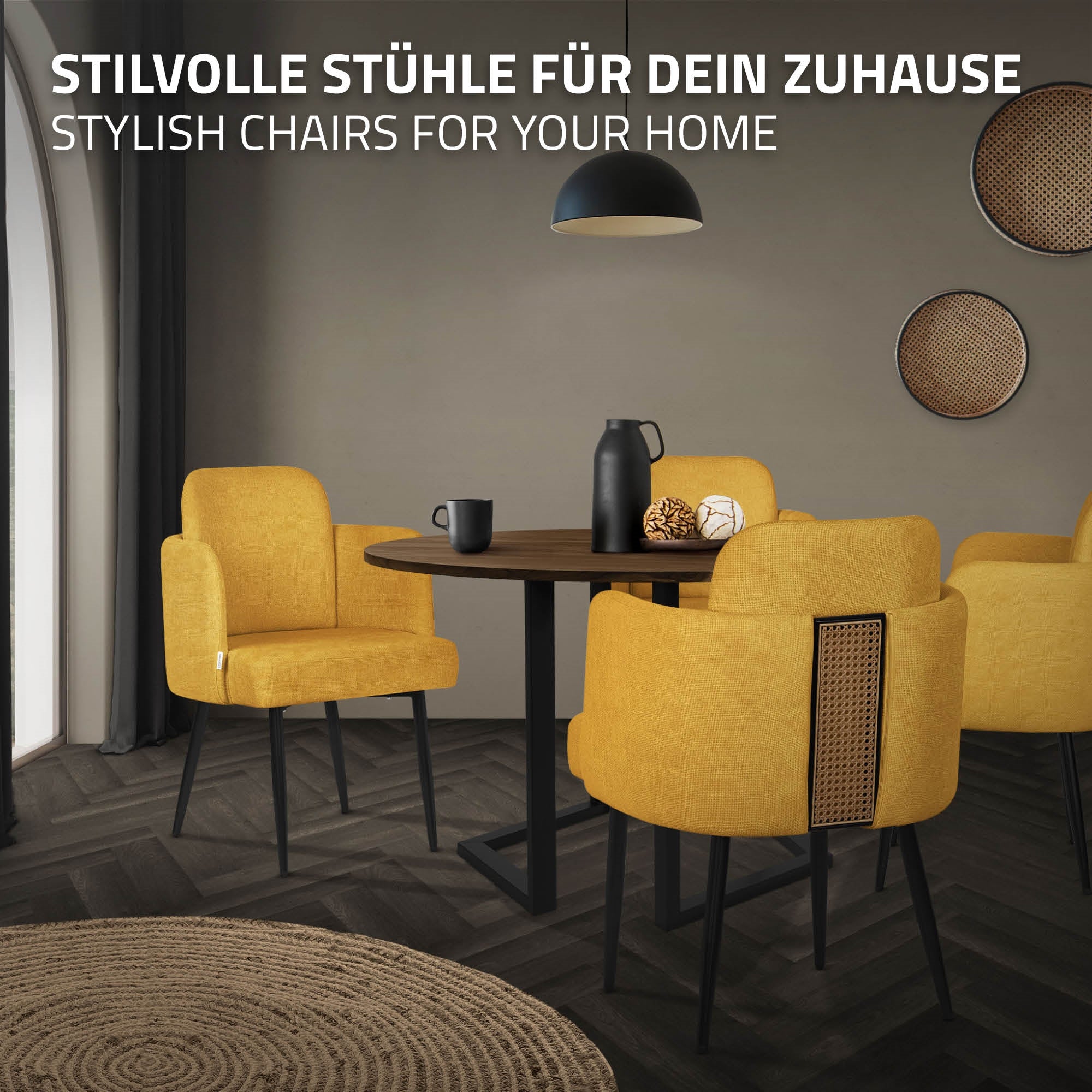 ECD Germany Möbel chaise moutarde tissu avec accoudoirs 1 pièce