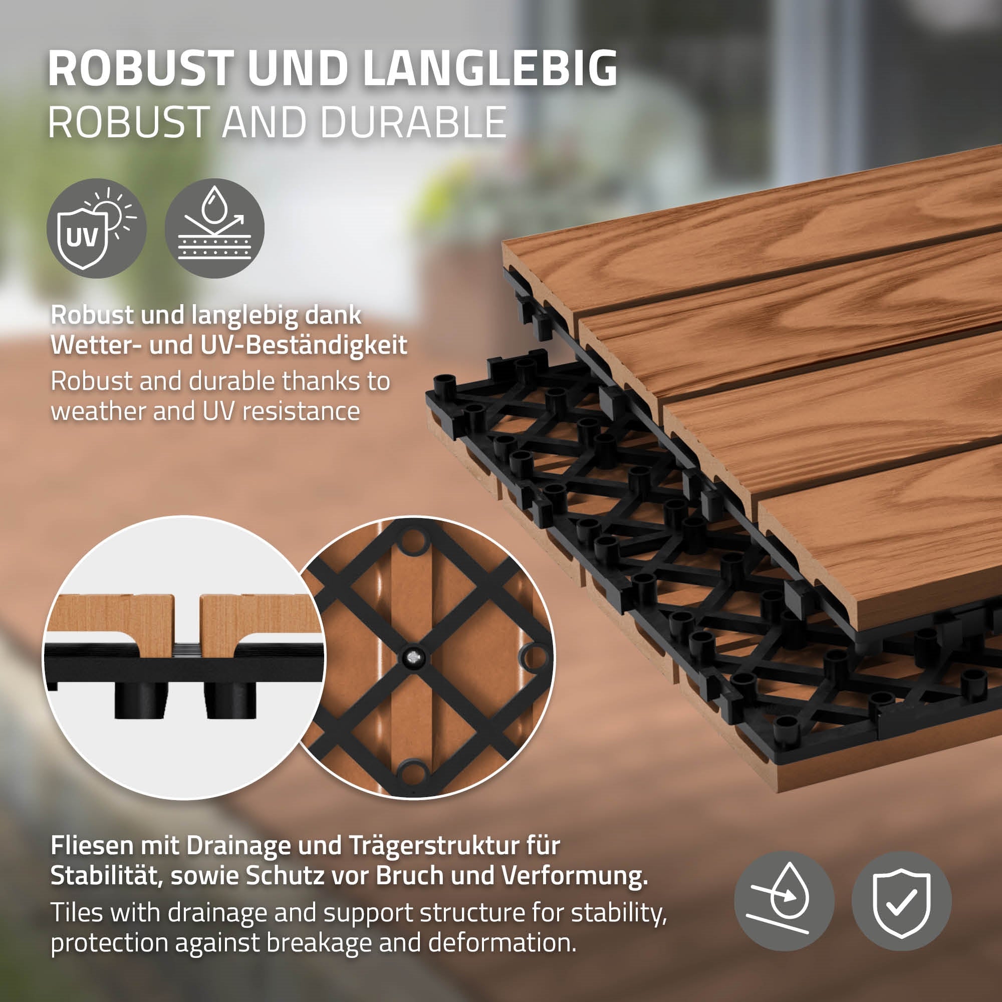 ECD Germany Garten dalle terrasse WPC 30x30 marron clair 33 pcs