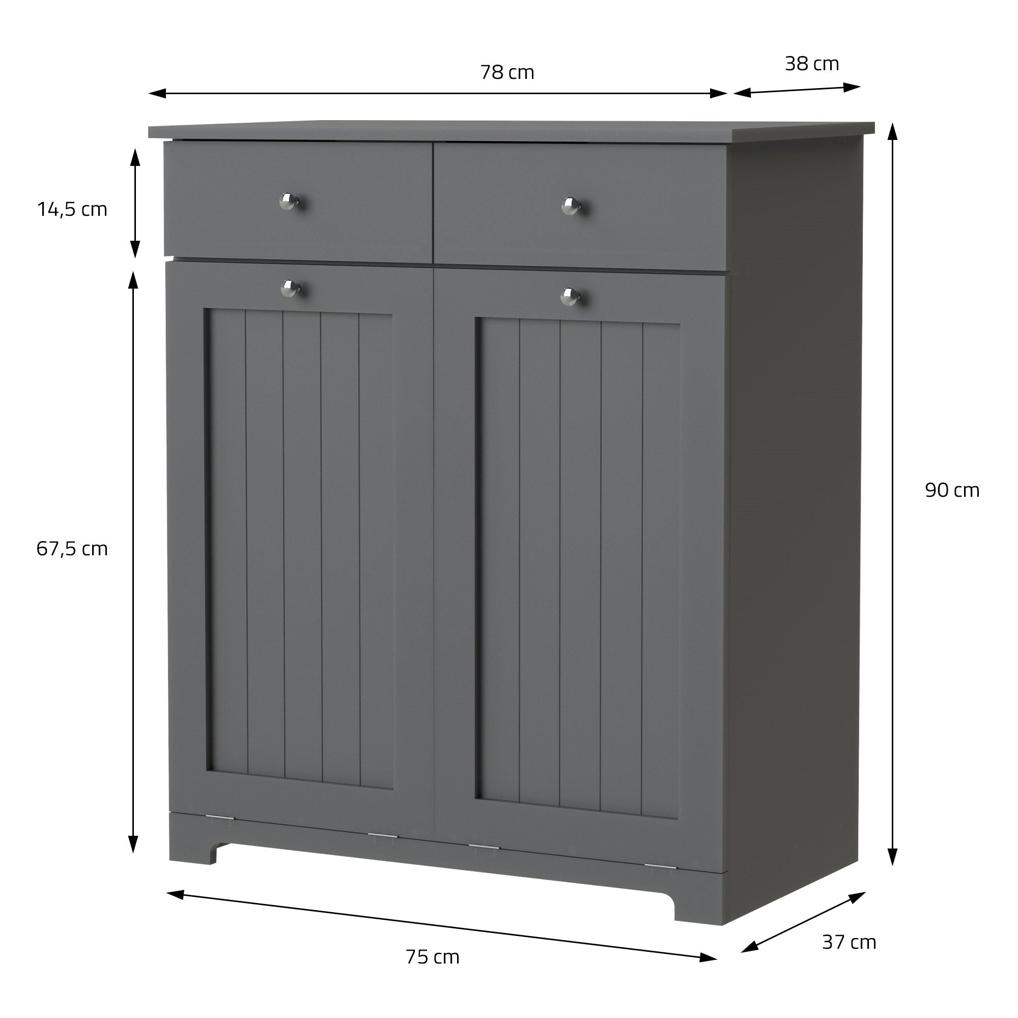 ECD Germany Möbel armoire à linge grise 75x37x90 cm 2 paniers