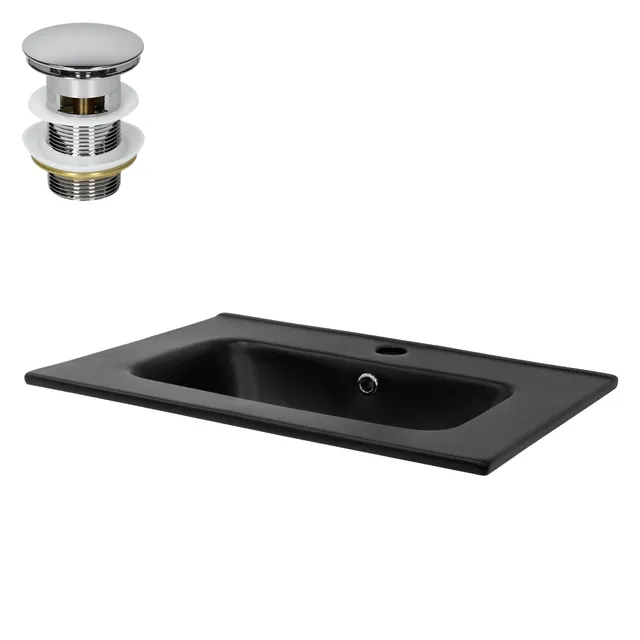 ECD Germany Sanitär lavabo céramique noir 61 cm bonde argent