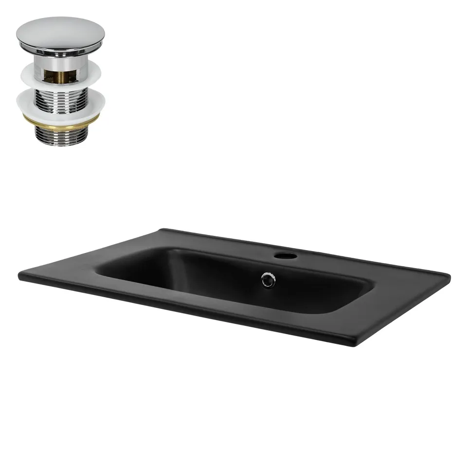 ECD Germany Sanitär lavabo céramique noir 61 cm bonde argent