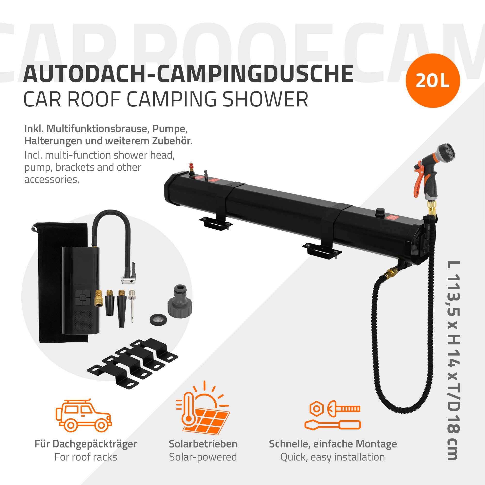 ECD Germany Sport douche solaire camping 20 L toit auto pression
