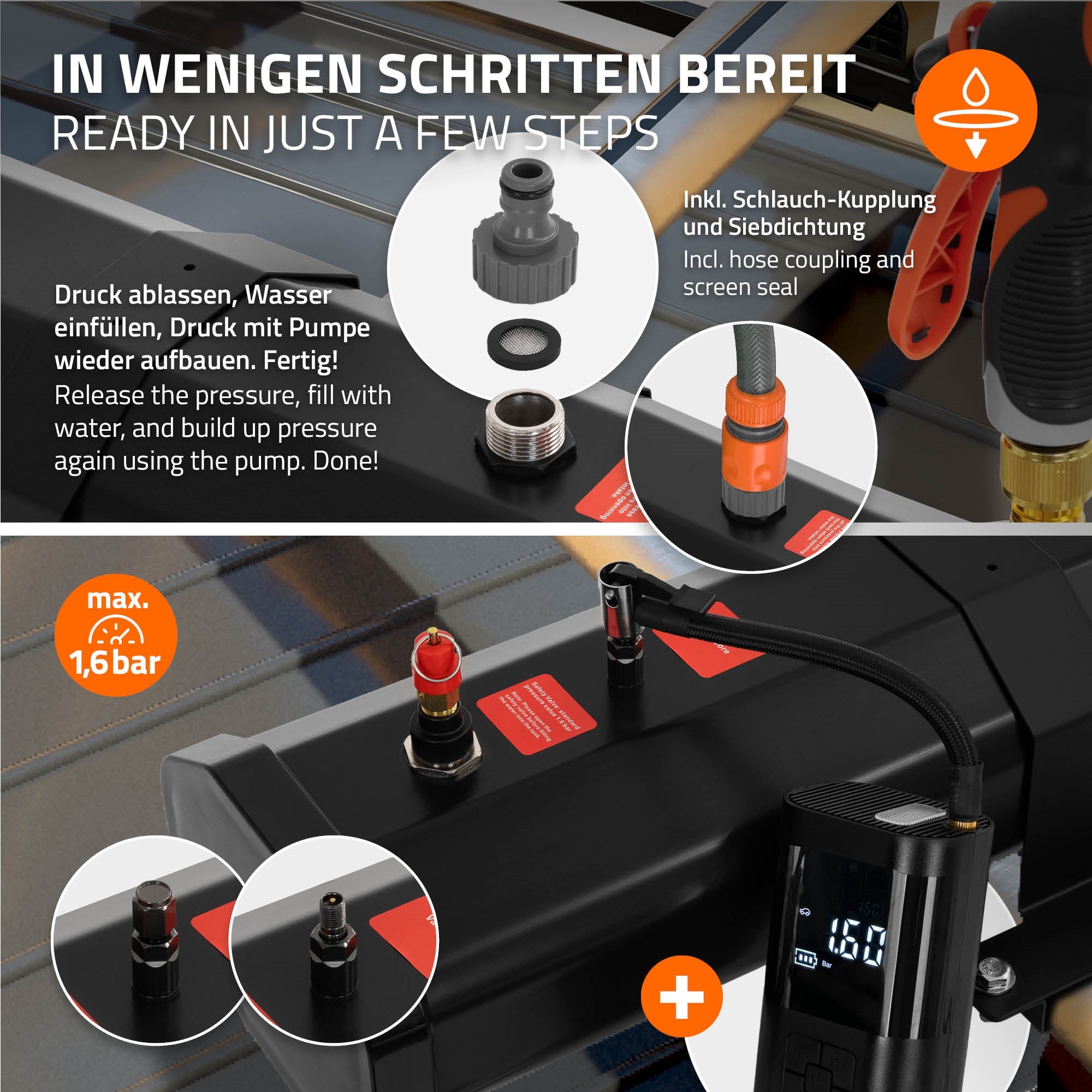 ECD Germany Sport douche solaire camping 20 L toit auto pression