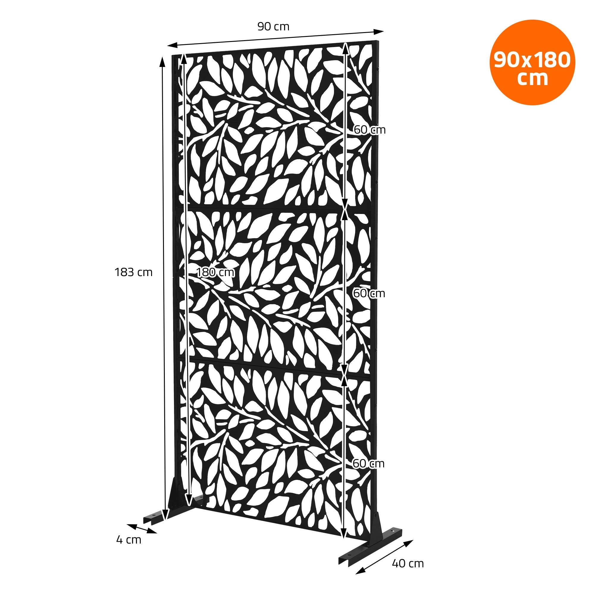 ECD Germany Firenze paravent métal 90x180 cm noir motif laser