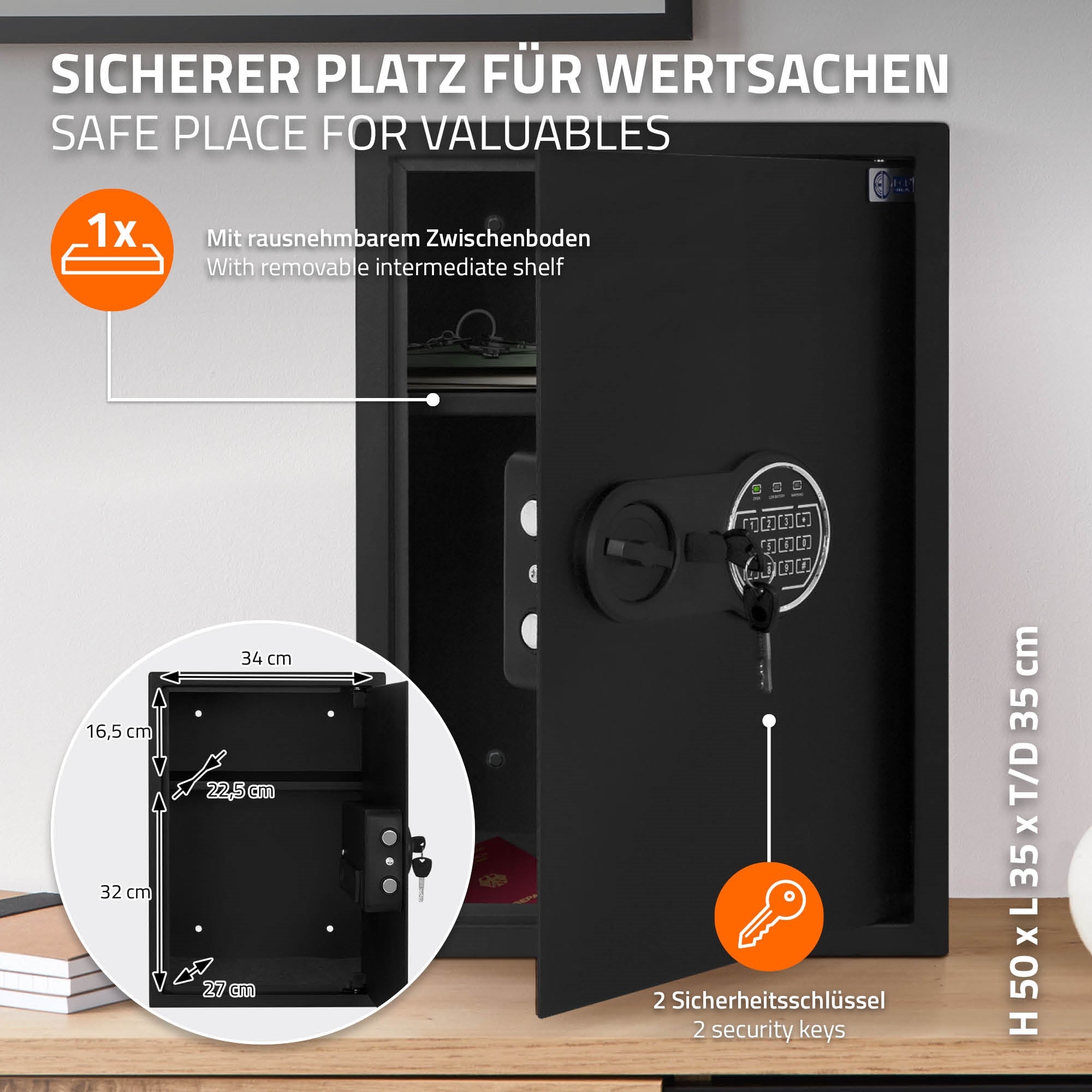 ECD Germany Haus coffre-fort acier 43 L code électronique