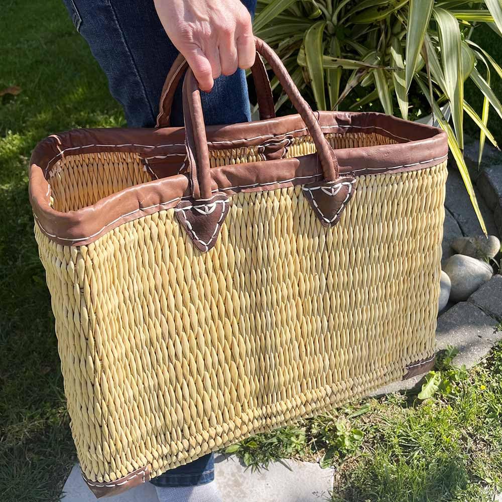 Shop-Story Panier Tressé Cabas Plage Jonc Naturel Cuir