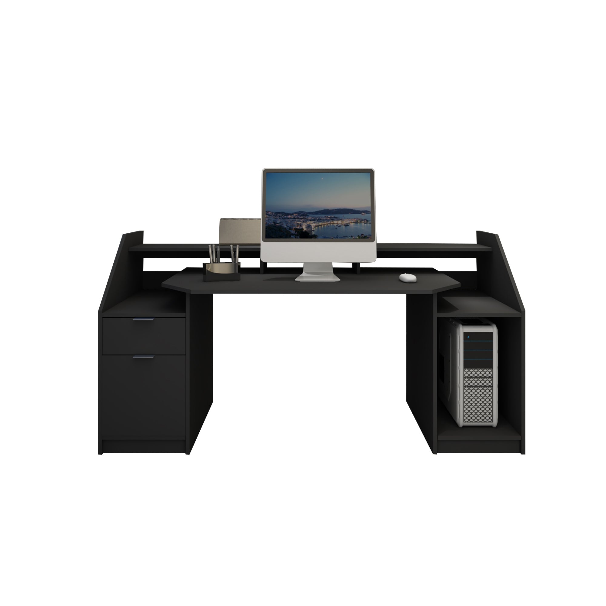 ECD Germany Möbel Bureau Noir Tiroir 179,8 cm MDF