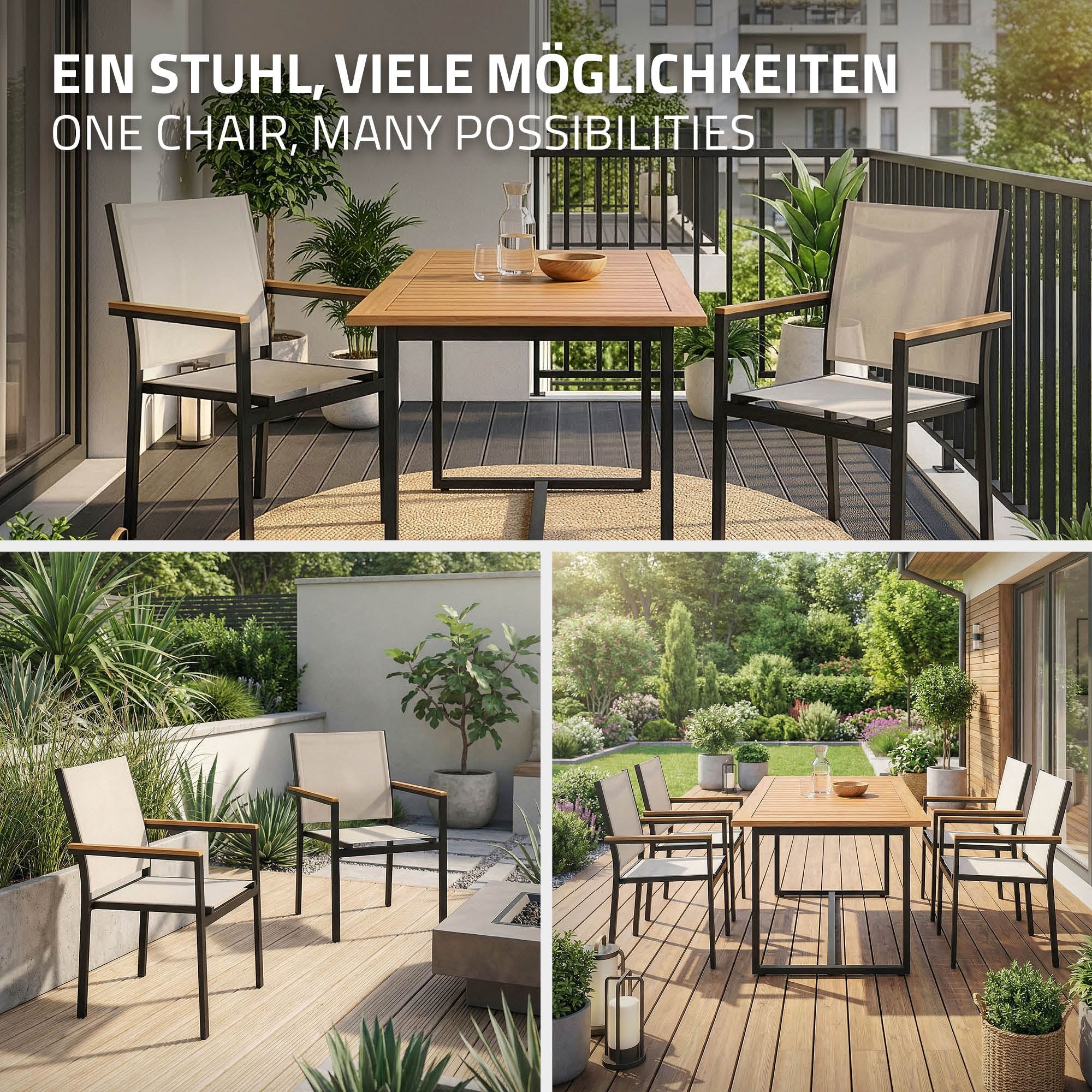 ECD Germany Garten lot 2 chaises jardin beige textilène alu
