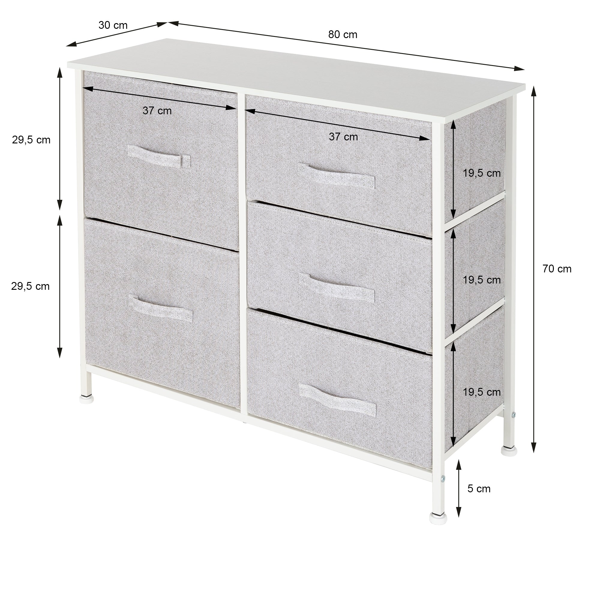 ECD Germany ML-Design commode 5 tiroirs blanc 80 cm