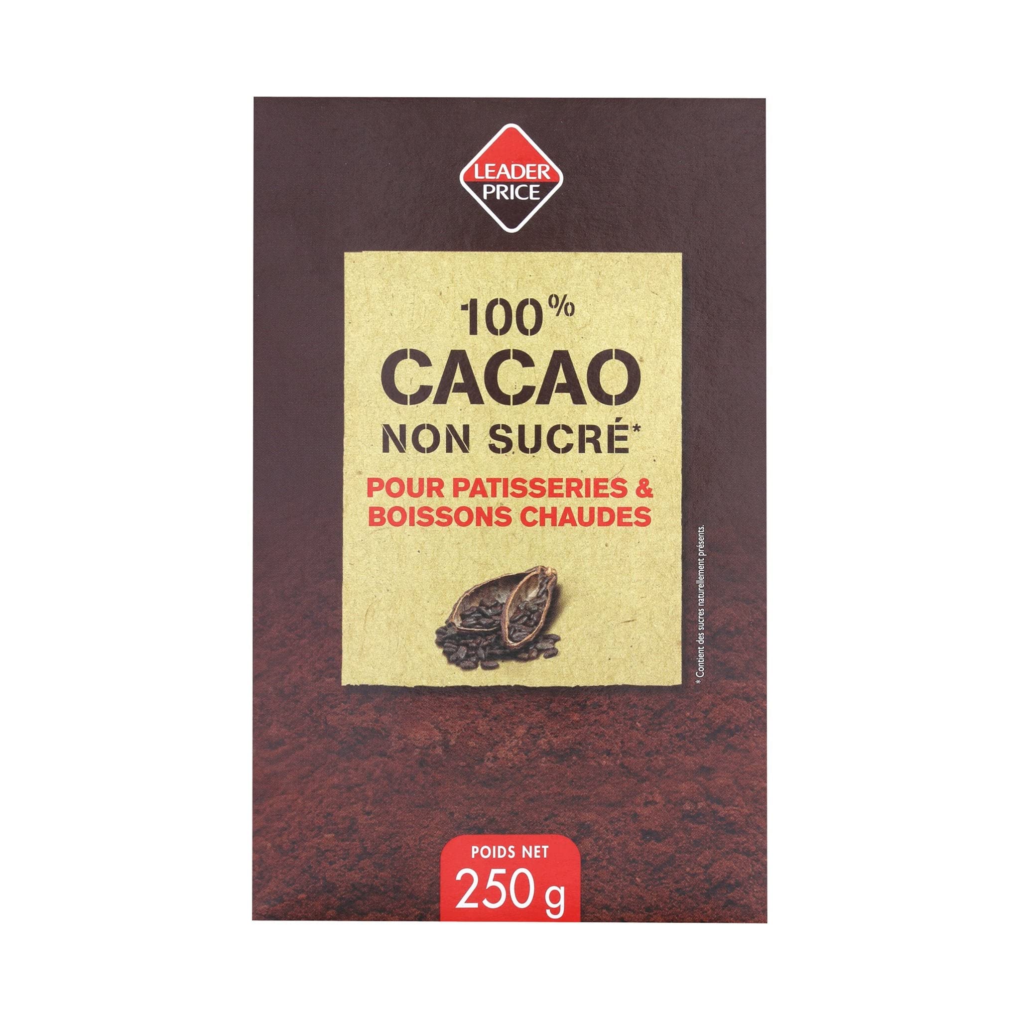Leader Price Petit-déjeuner cacao non sucré 250g lot de 6 boîtes