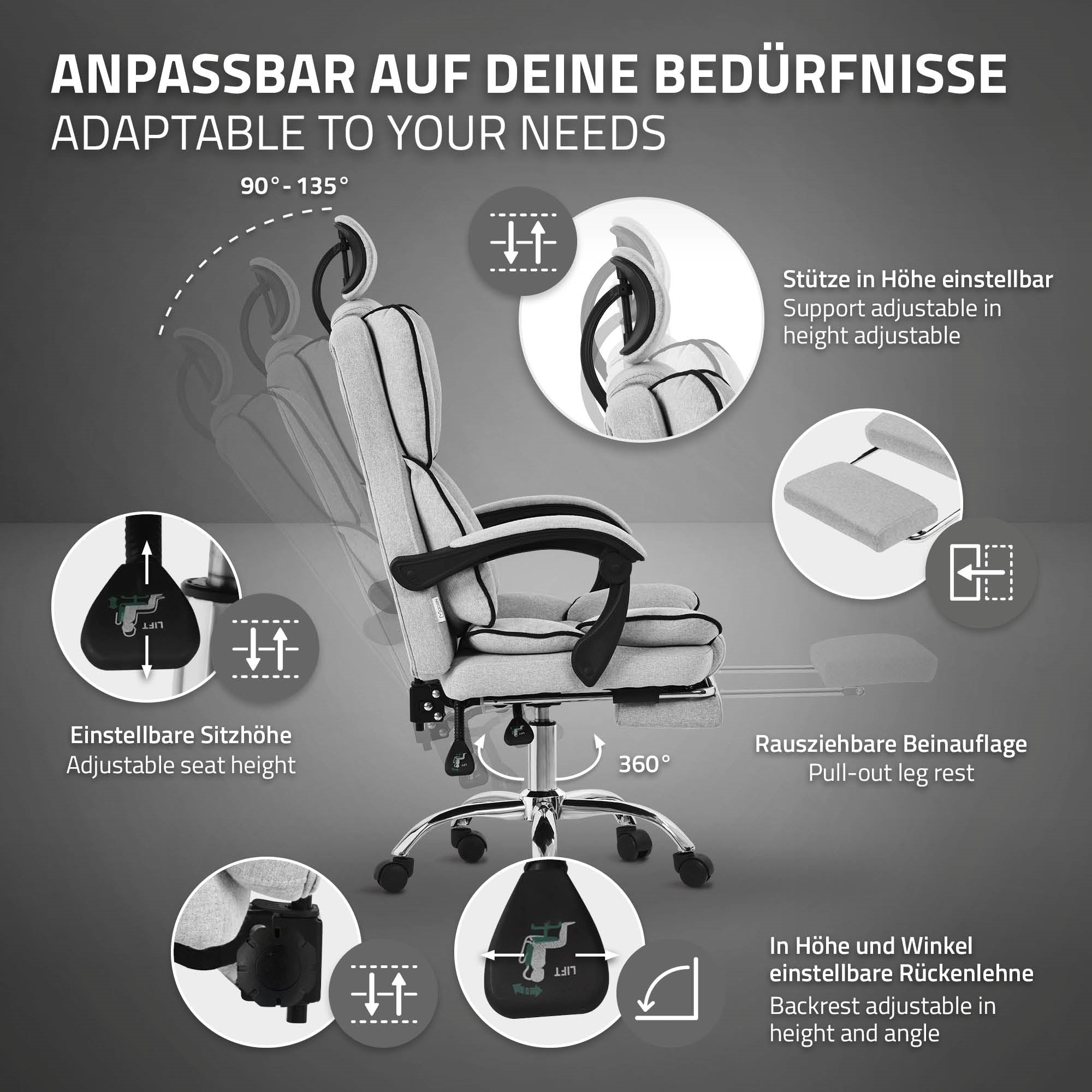 ML-Design fauteuil bureau ergonomique gris clair inclinable 120 kg B-Ware