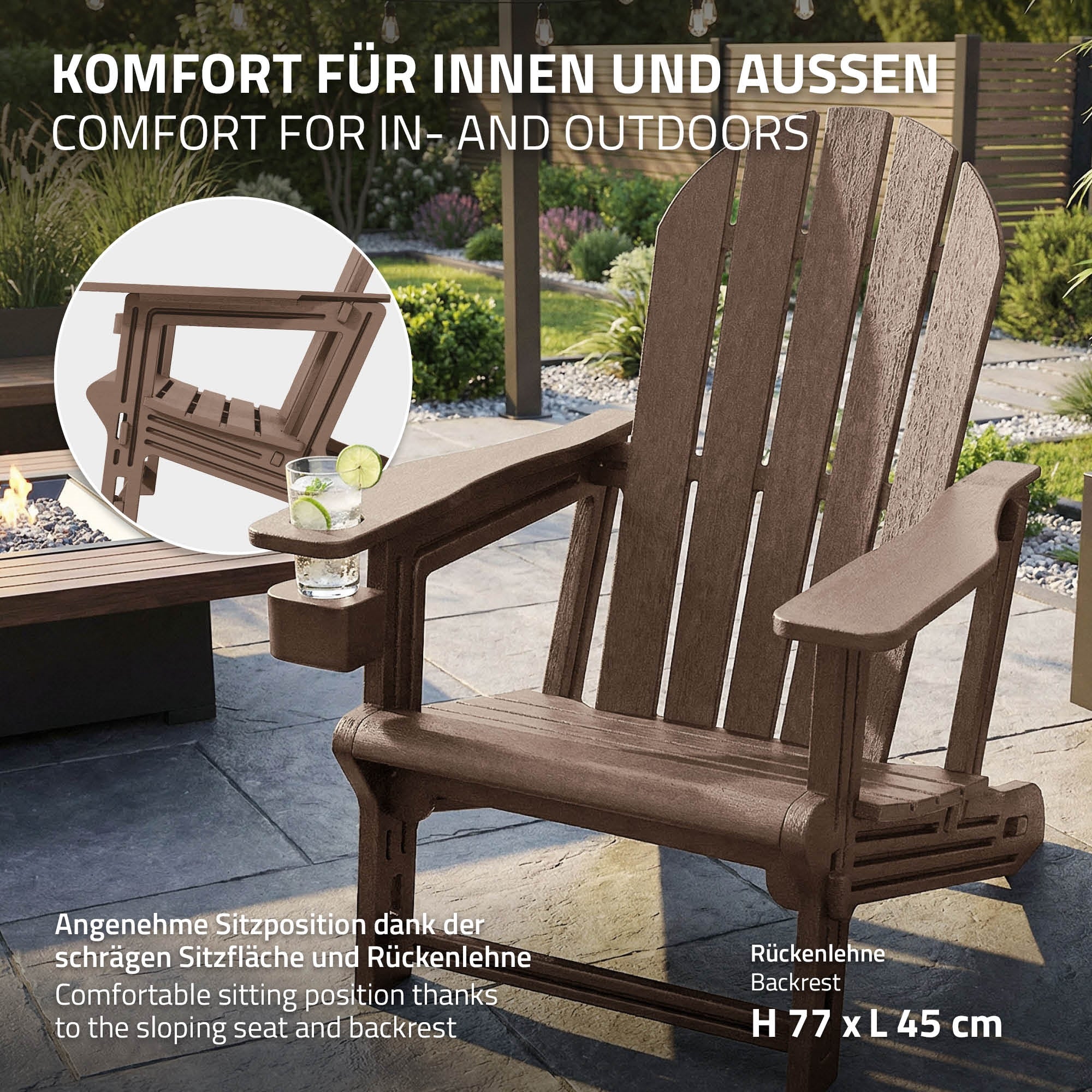 ECD Germany ML-Design fauteuil Adirondack marron 180kg HDPE