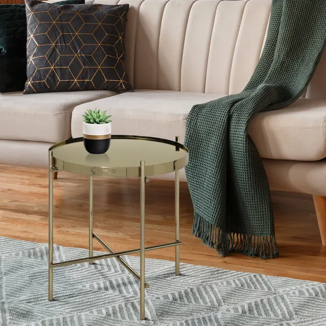 ECD Germany Möbel Table d’appoint verre laiton 43x45 cm