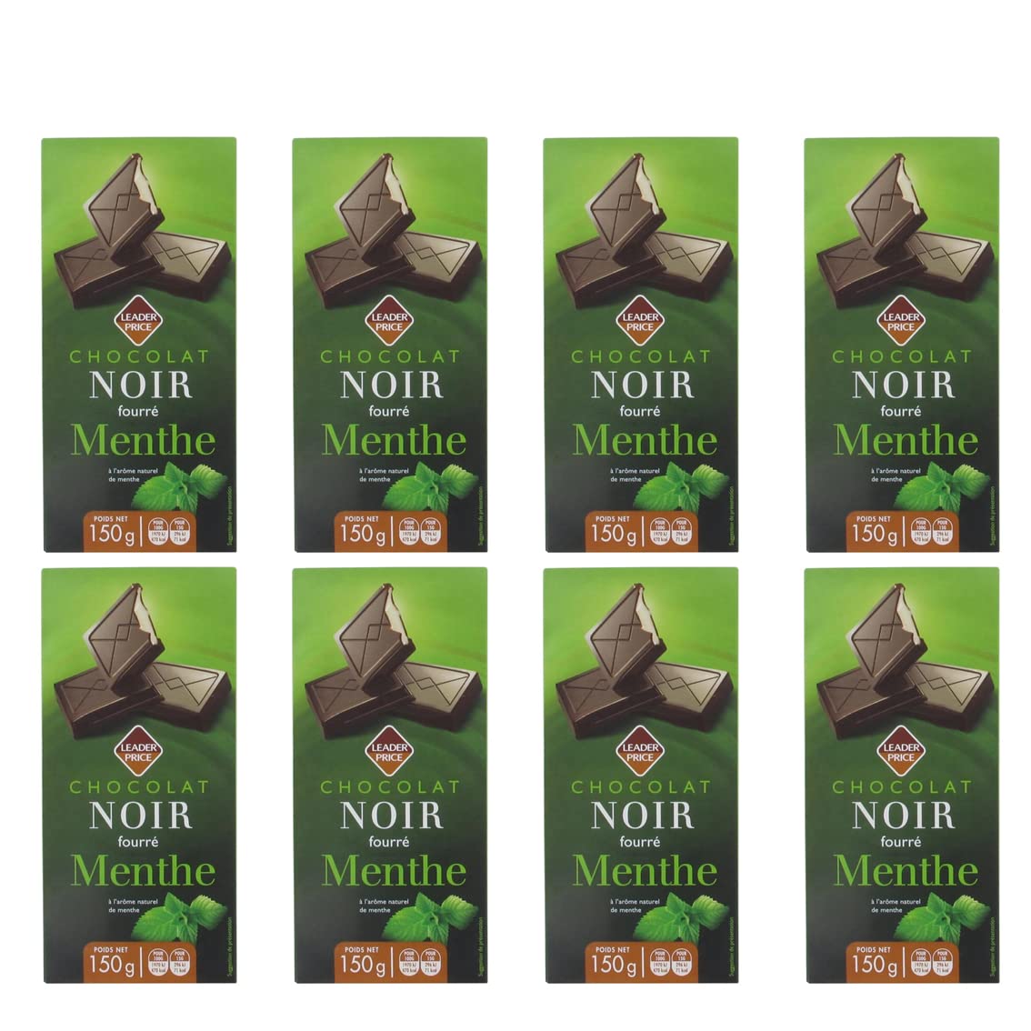 Leader Price Chocolats Chocolat Noir Fourré Menthe 150g Lot 8
