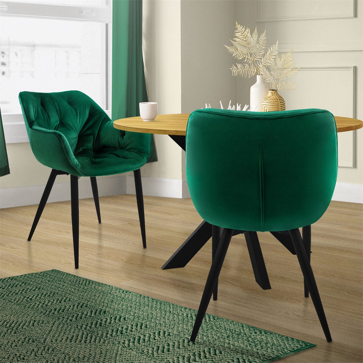 ECD Germany Möbel Chaise Salle à Manger Vert Foncé Lot 2 Velours